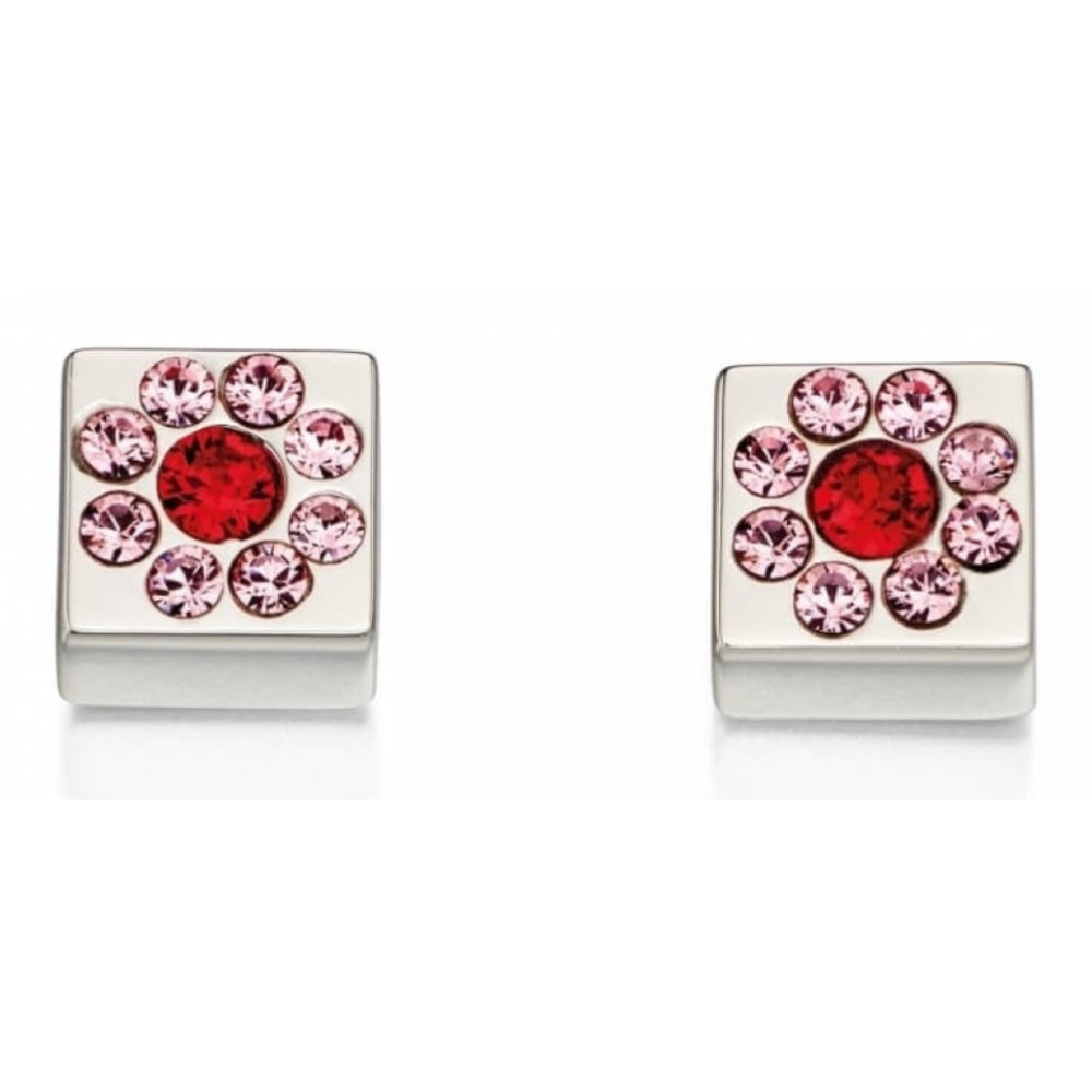 Pink Swarovski Silver Cube Stud Earrings