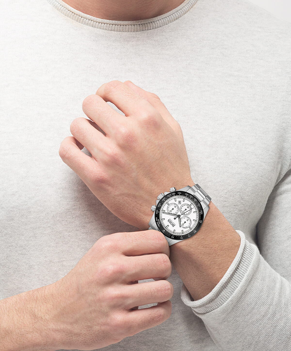 Hero Sport Lux Stainless Steel White Chronograph Dial With Bracelet Strap Gents Watch