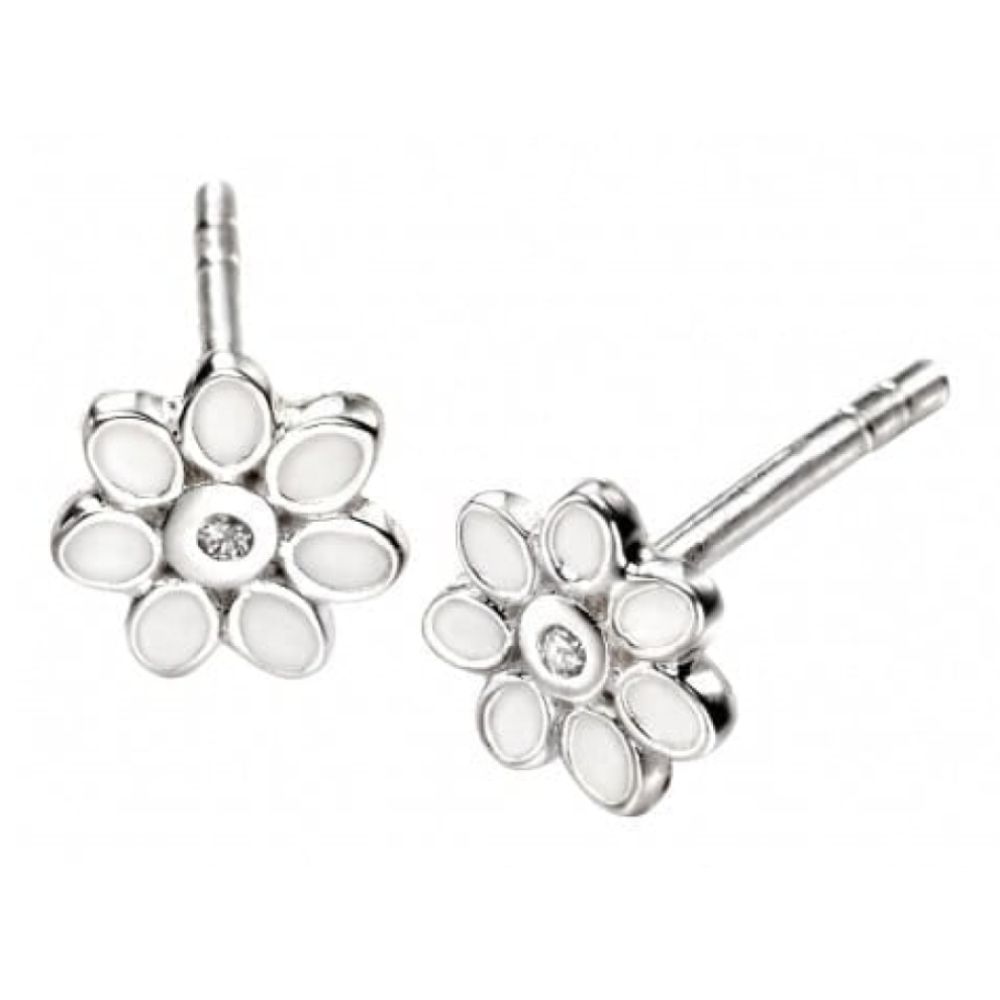 Childrens White Enamel Flower Stud Earrings