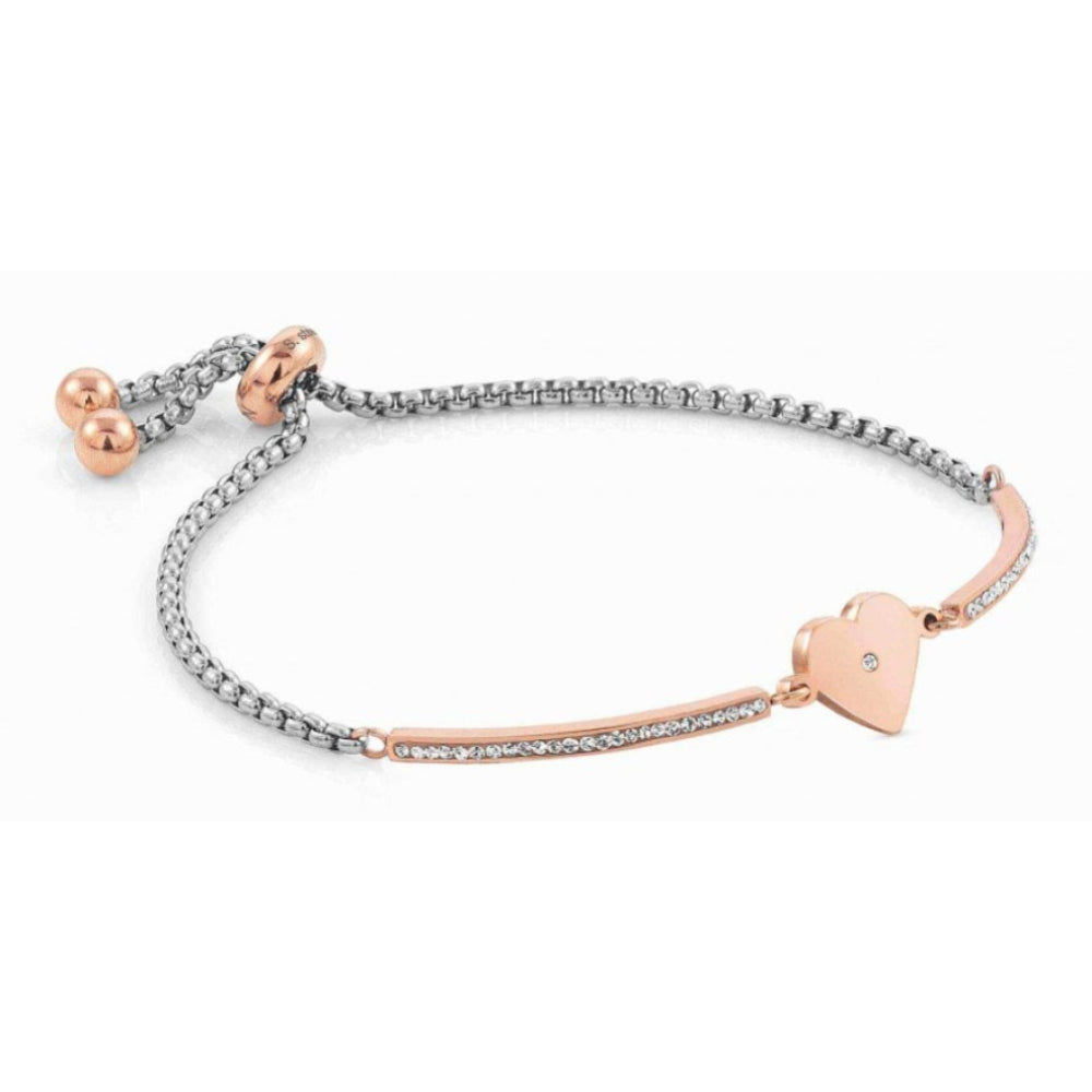Milleluci Bracelet In Stainless Steel, CZ Stones & Rose Gold Heart