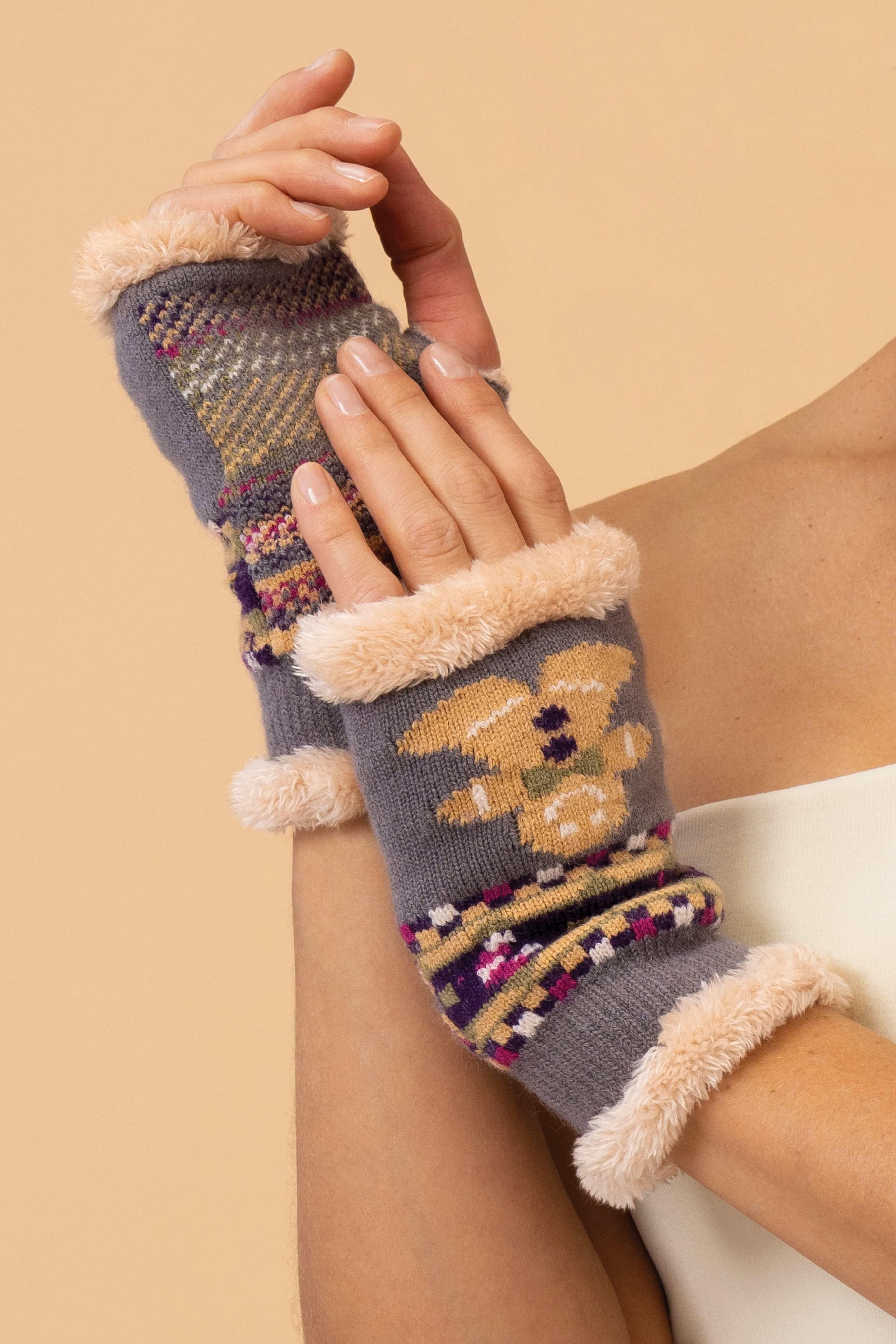 Ladies Cosy Gingerbread Wrist Warmers - Slate