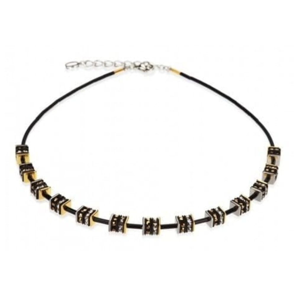Gold Plated Cubed Necklace With Rhinestone & Swarovski