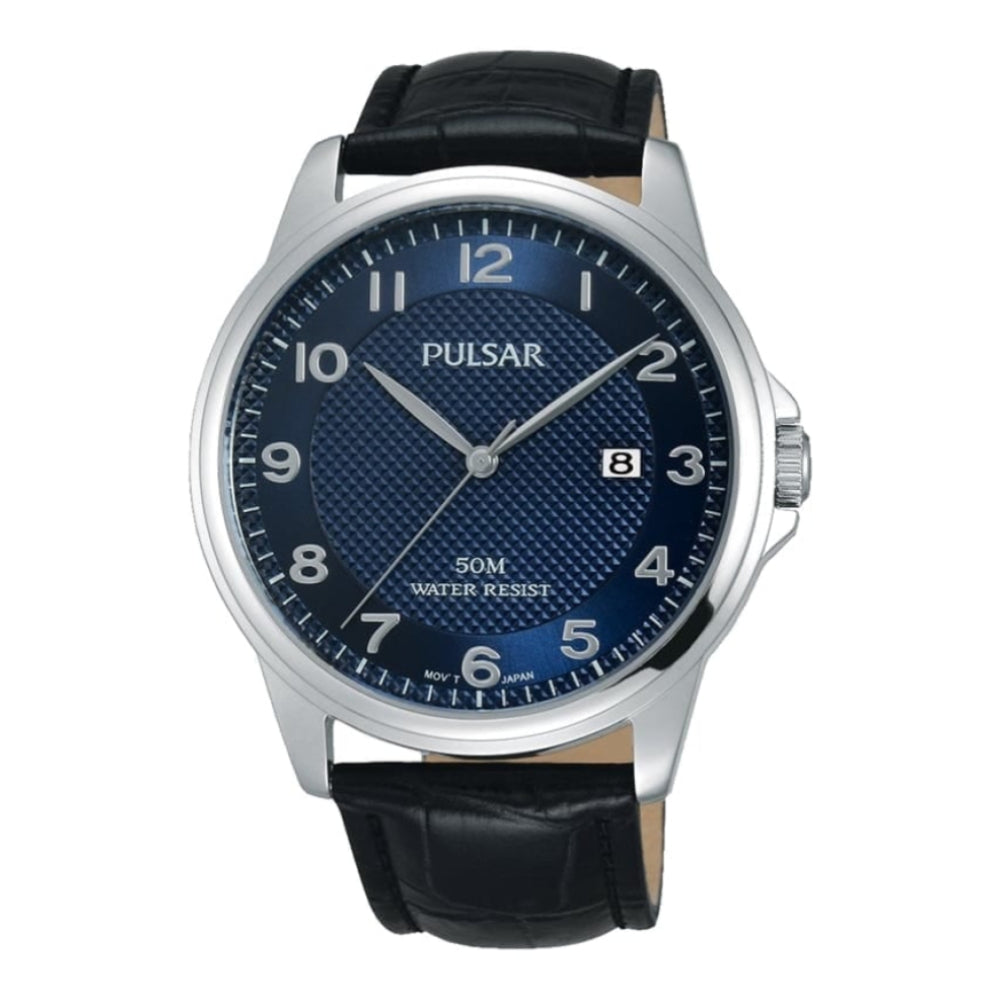 Mens Blue Face Leather Watch