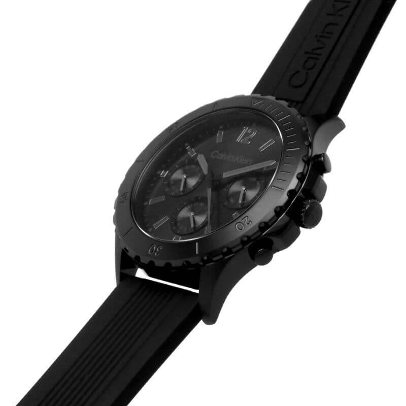 Sports Chronograph Black Dial Black Silicone Strap Gents Watch