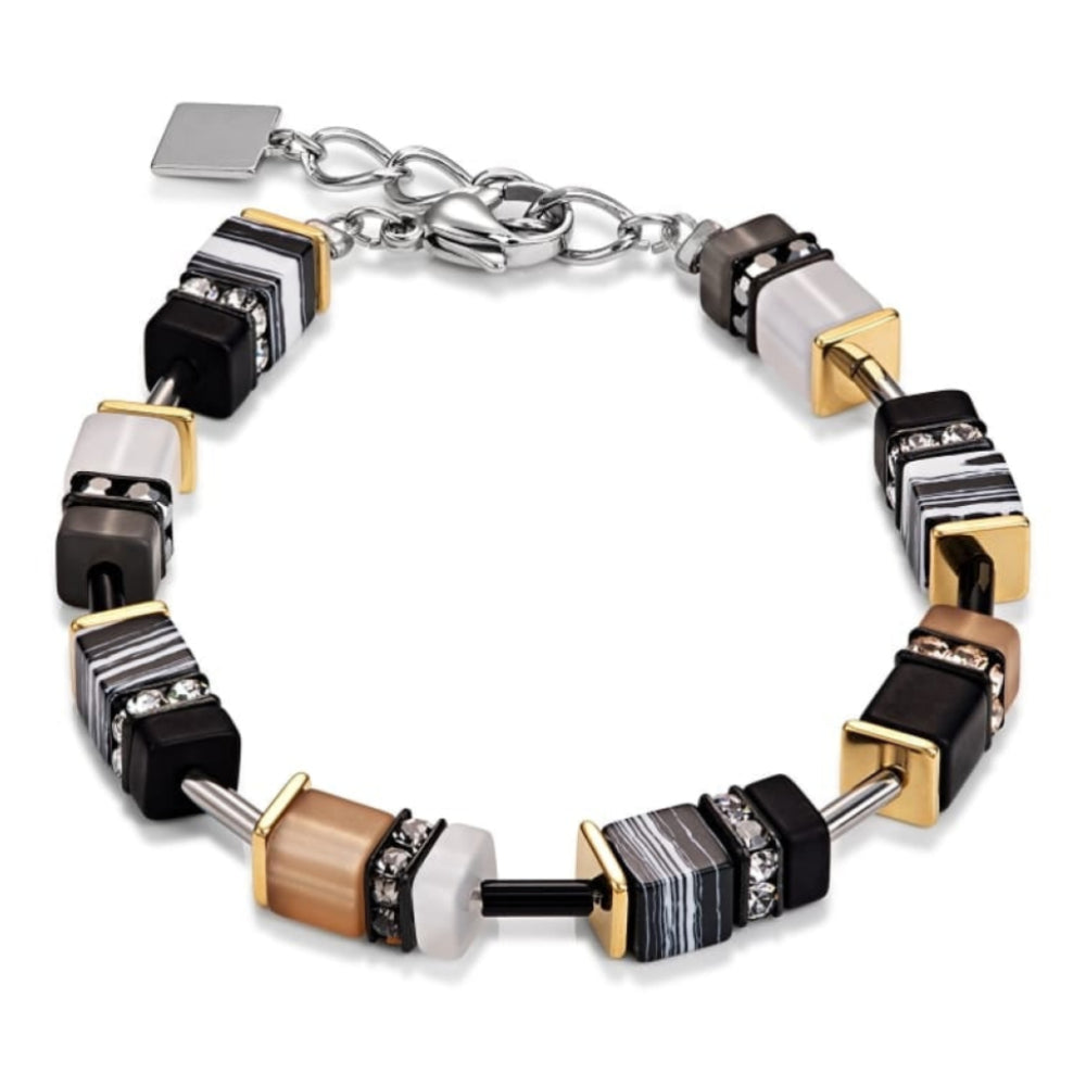 Black & White Stripe/Gold Geo Cube Bracelet, Necklace and Earrings