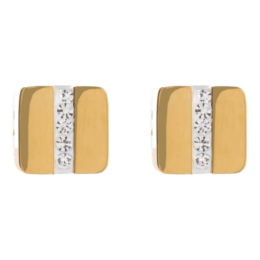 Crystal Pave Strip Square Gold Ear Studs