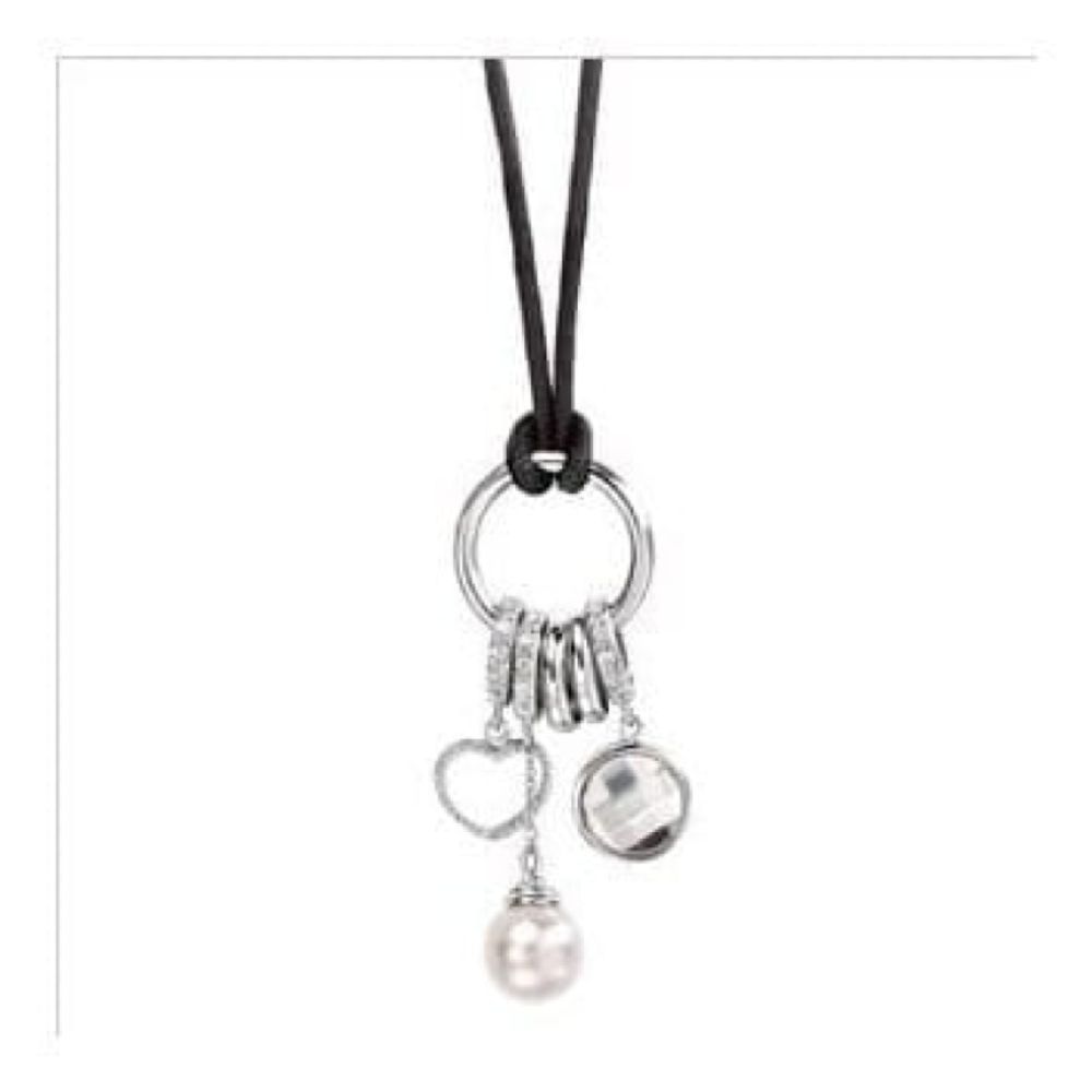 Crystal Pearl Cubic Zirconia and Crystal Silver Necklace