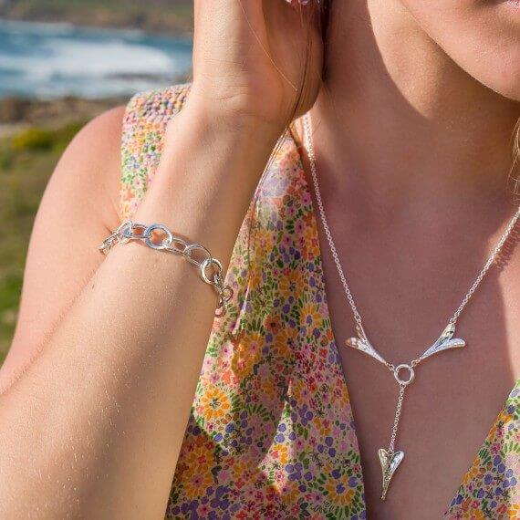 Origins Long Heart With RG Balls Pendant Necklace
