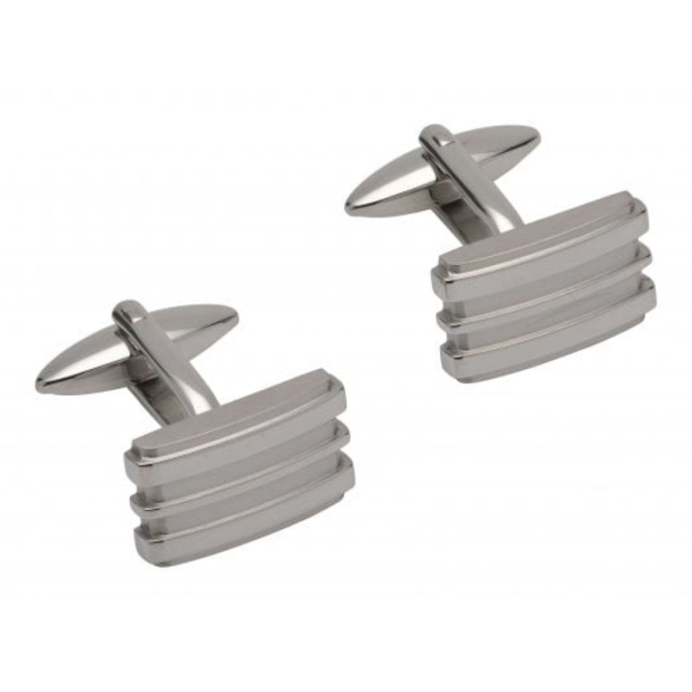Stainless Steel Cufflinks With Horizontal Stripe