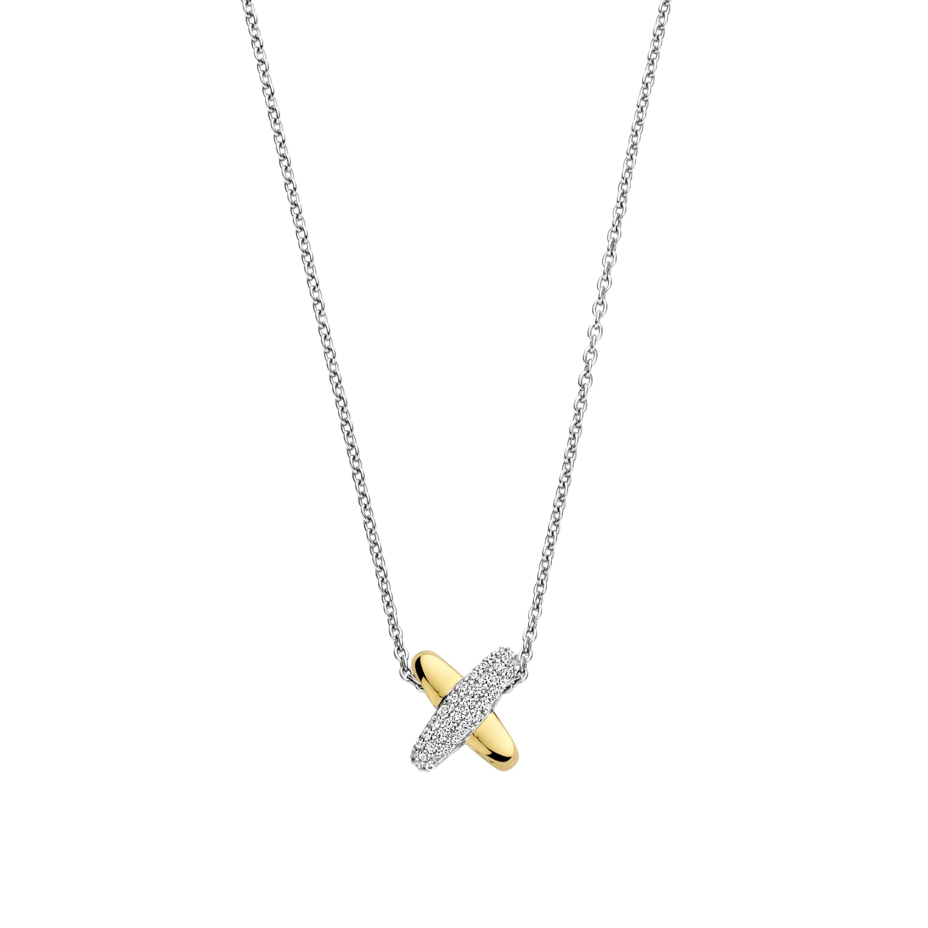 Circles & Cross-Over Pendant With Silver Chain Necklace