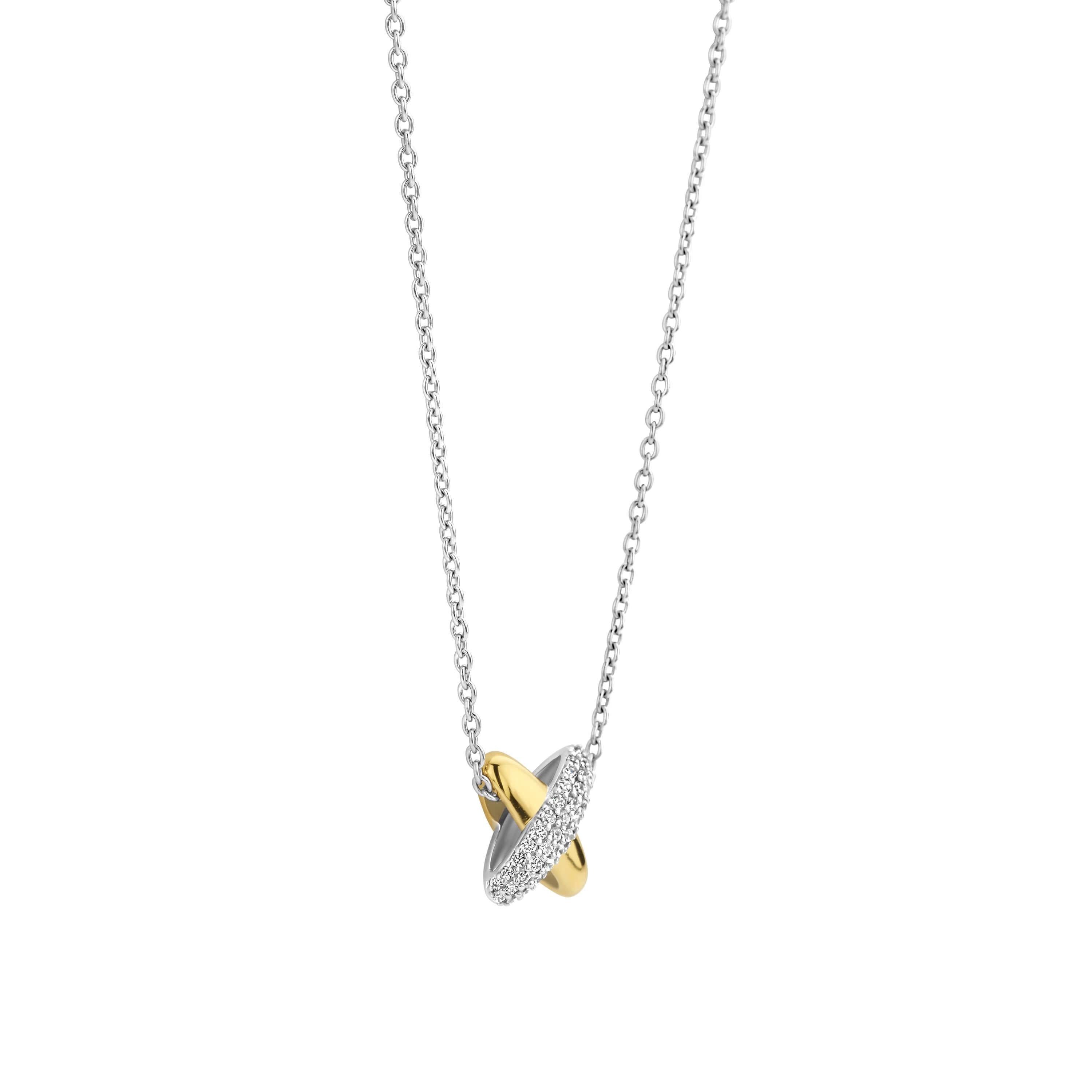 Circles & Cross-Over Pendant With Silver Chain Necklace