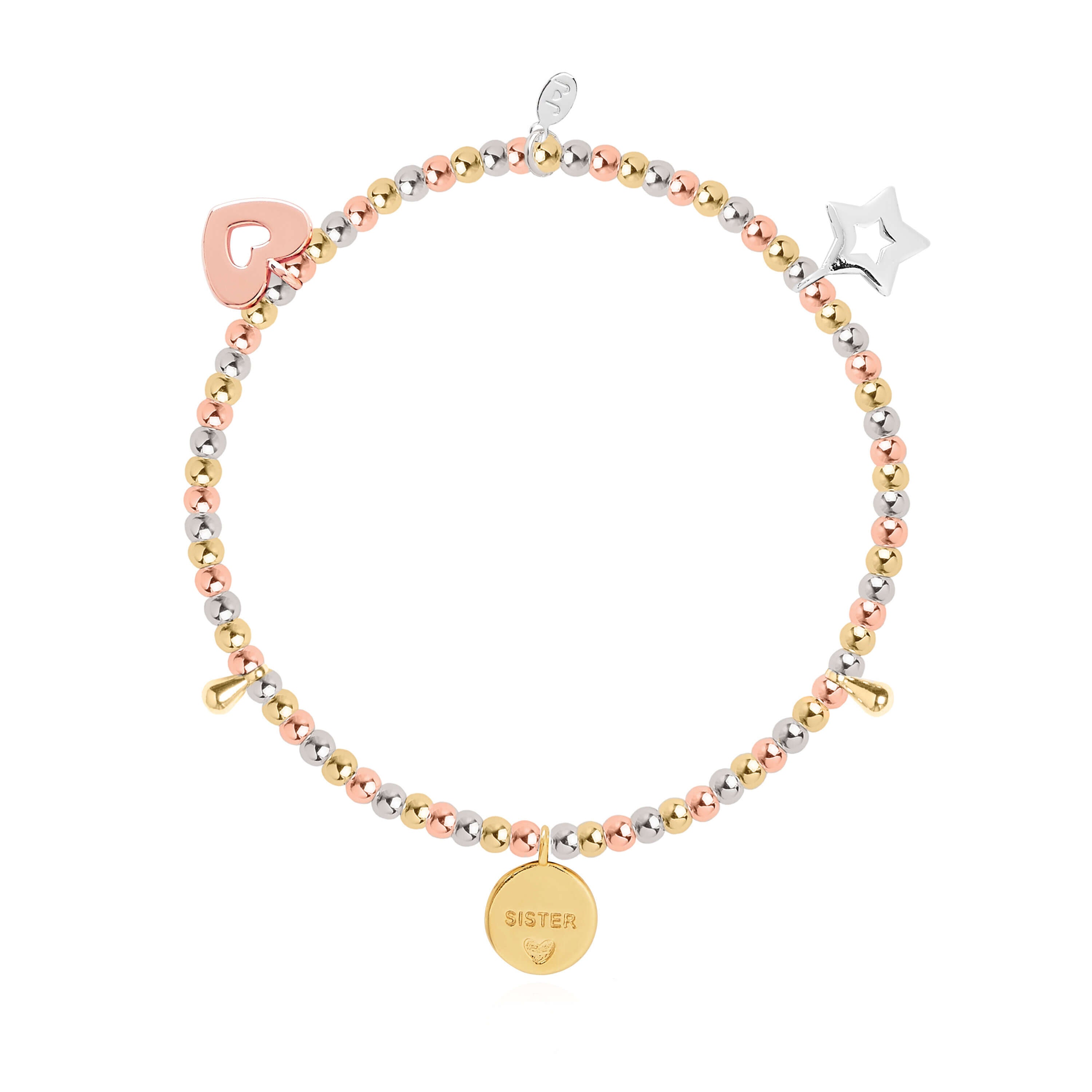 Lifes A Charm | Super Sister | Silver, Rose Gold, Gold | Charm Bracelet | 17.5cm Stretch
