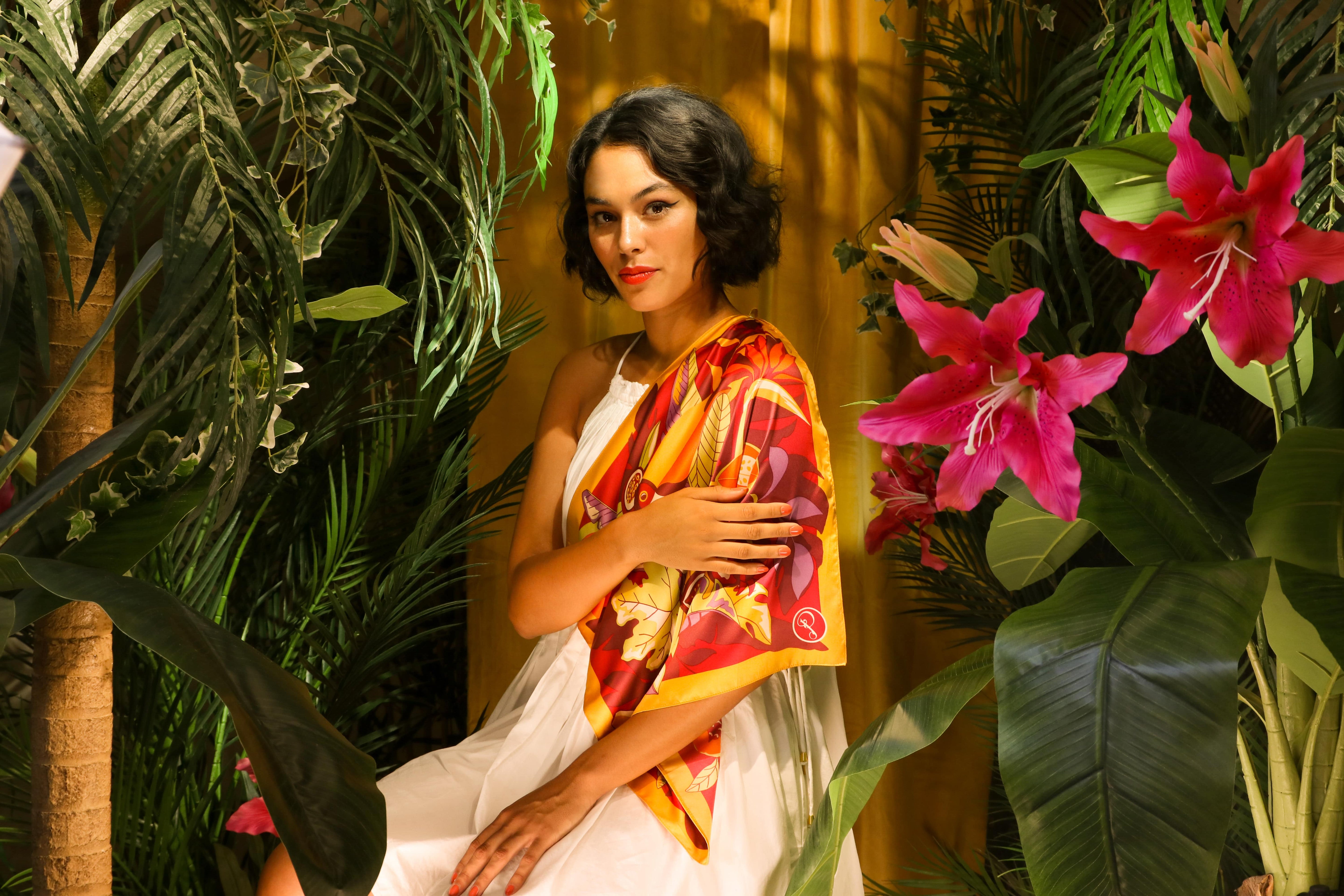 Small Satin Square Fruity Toucan Scarf