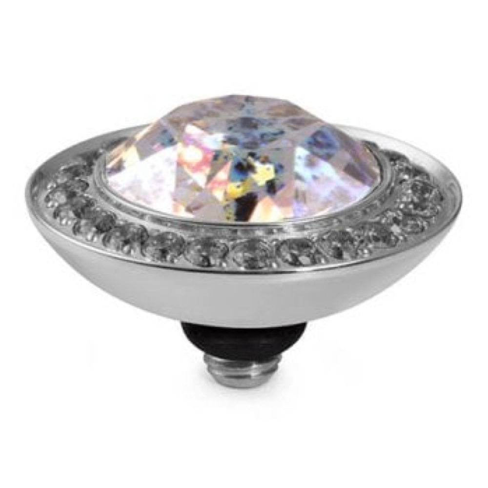 13mm Interchangeable Tondo Deluxe White Patina Crystal Top in S/P With Black Diamond Bordered