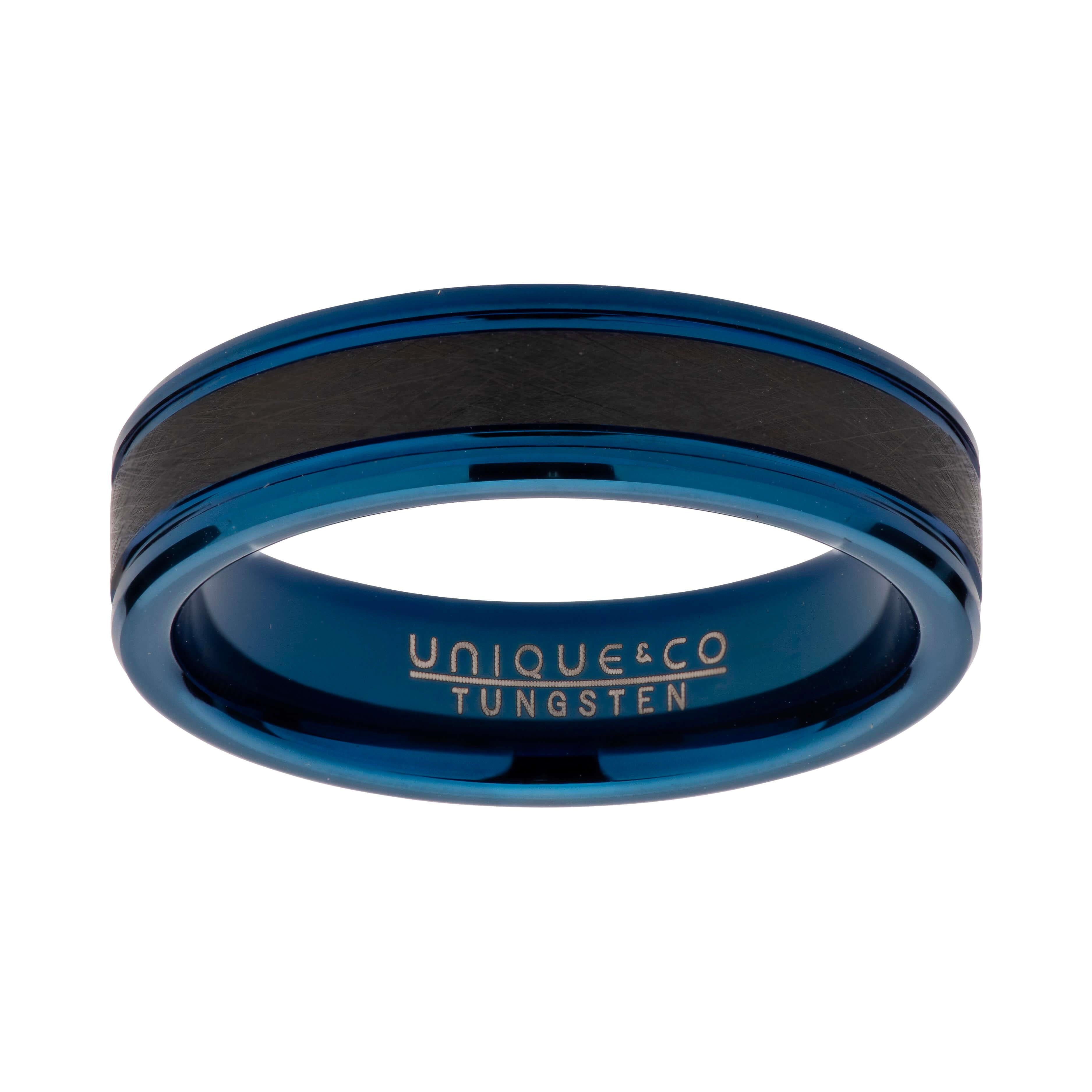 Blue & Black IP 6mm Tungsten Carbide Ring
