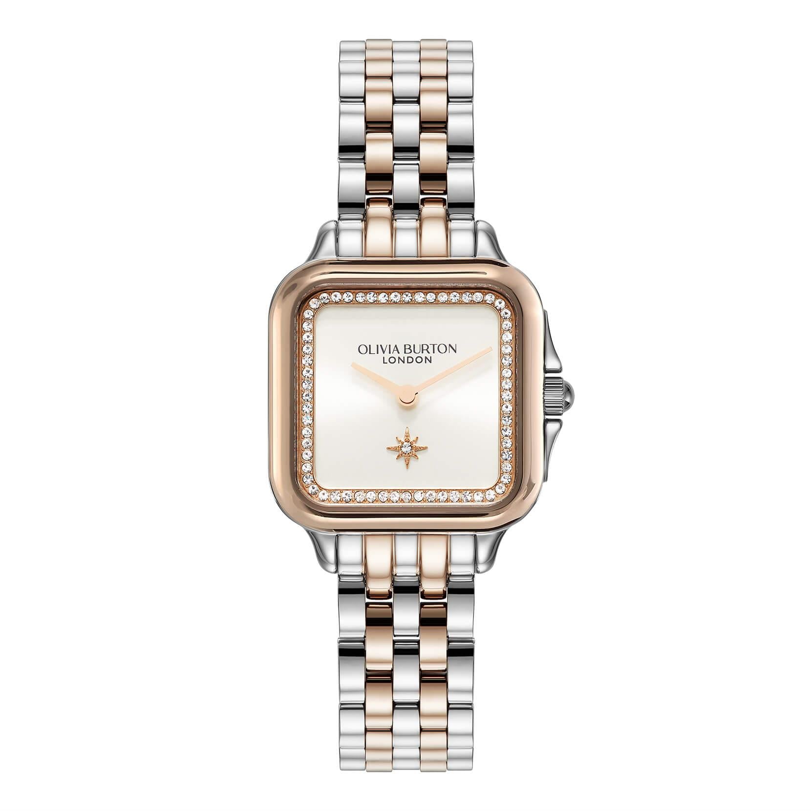 Grosvenor White Square Dial With Two Tone Bracelet Strap Ladies Watch