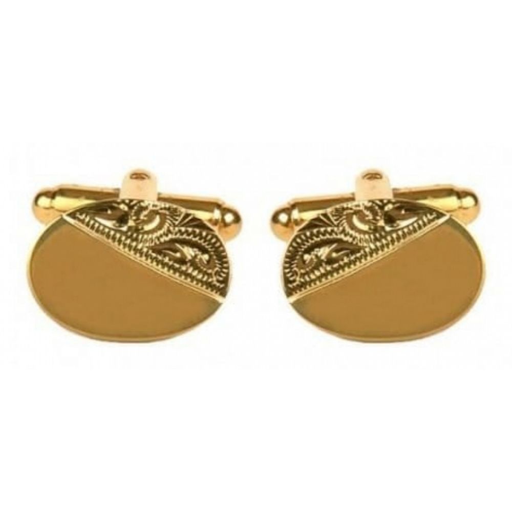 Gents Gold Plated Oval With Pattern Cufflinks