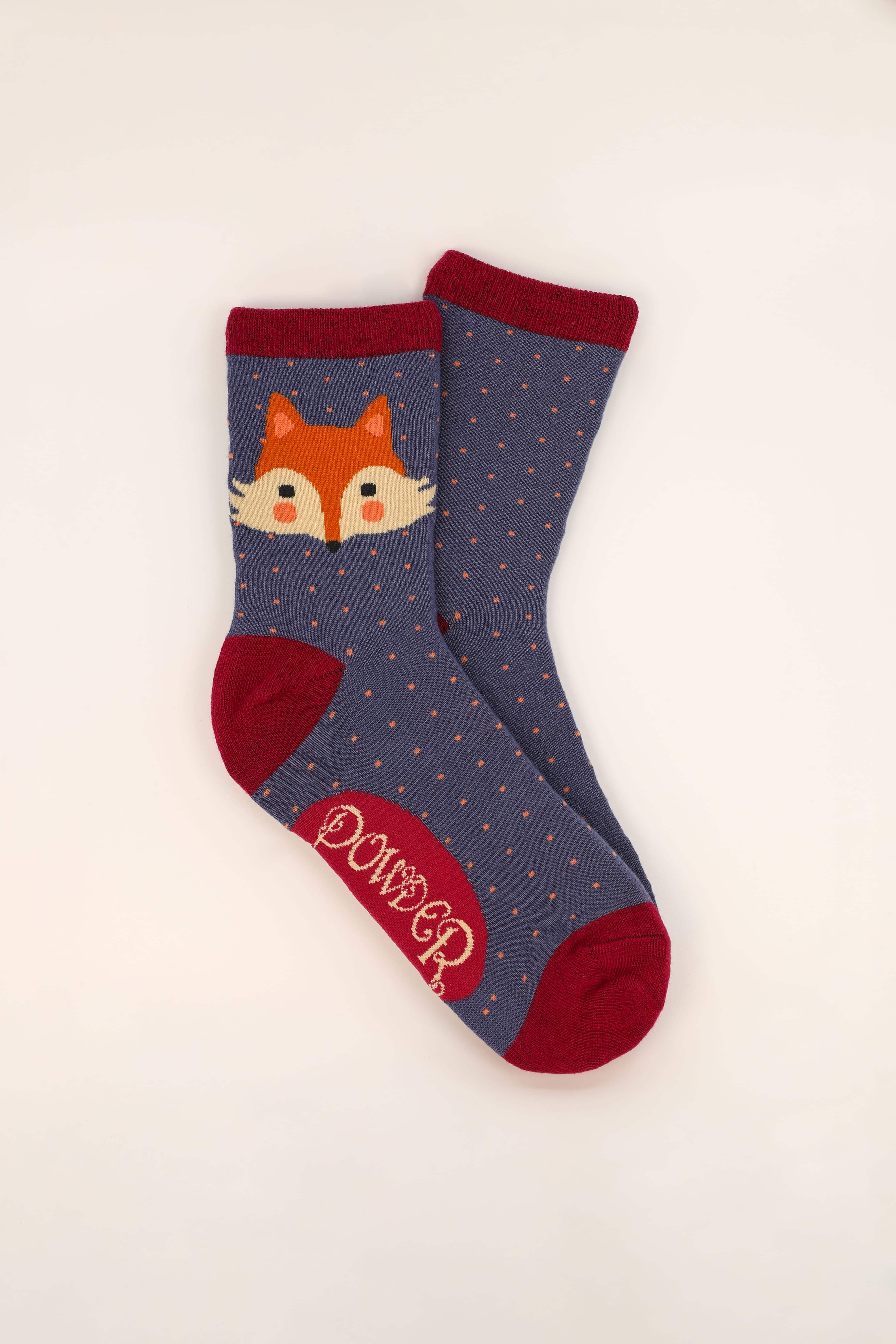 Cheeky Fox Face Ankle Socks - Denim