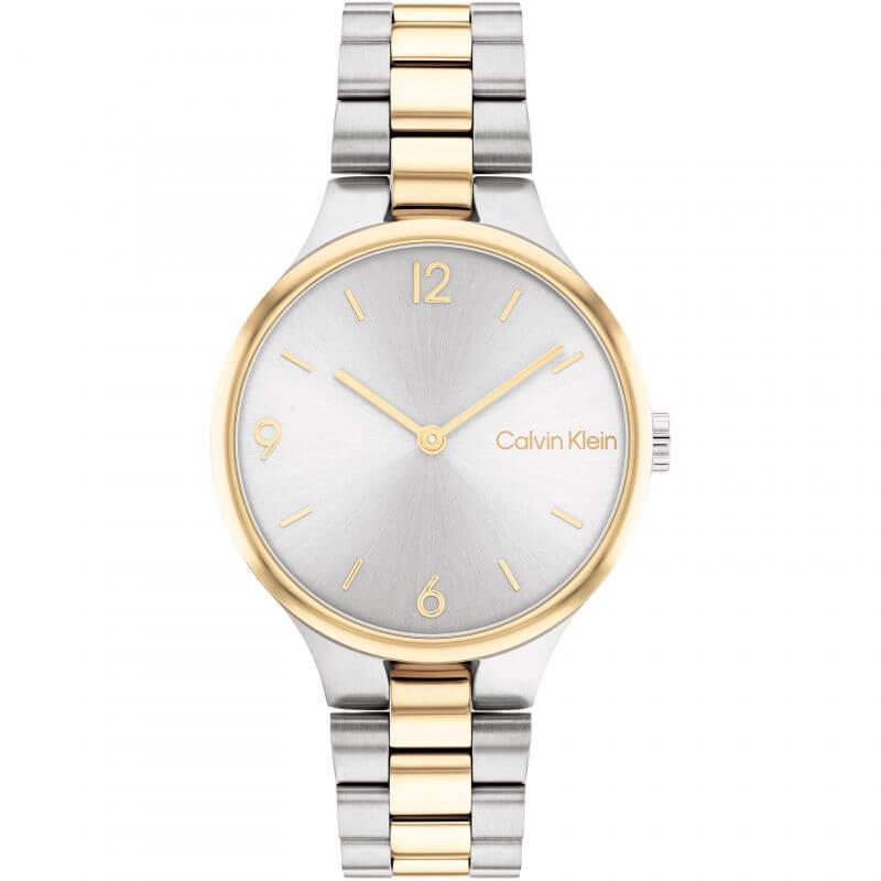 Linked Silver Sunray Dial Two Tone Bracelet Strap Ladies Watch