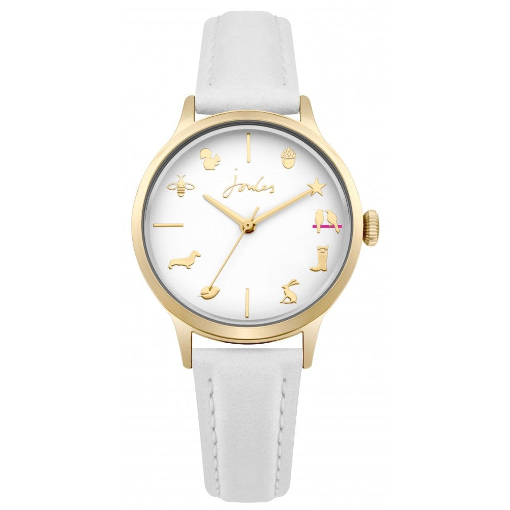 White Leather Strap White Dial & Gold Plated Case Ladies Watch