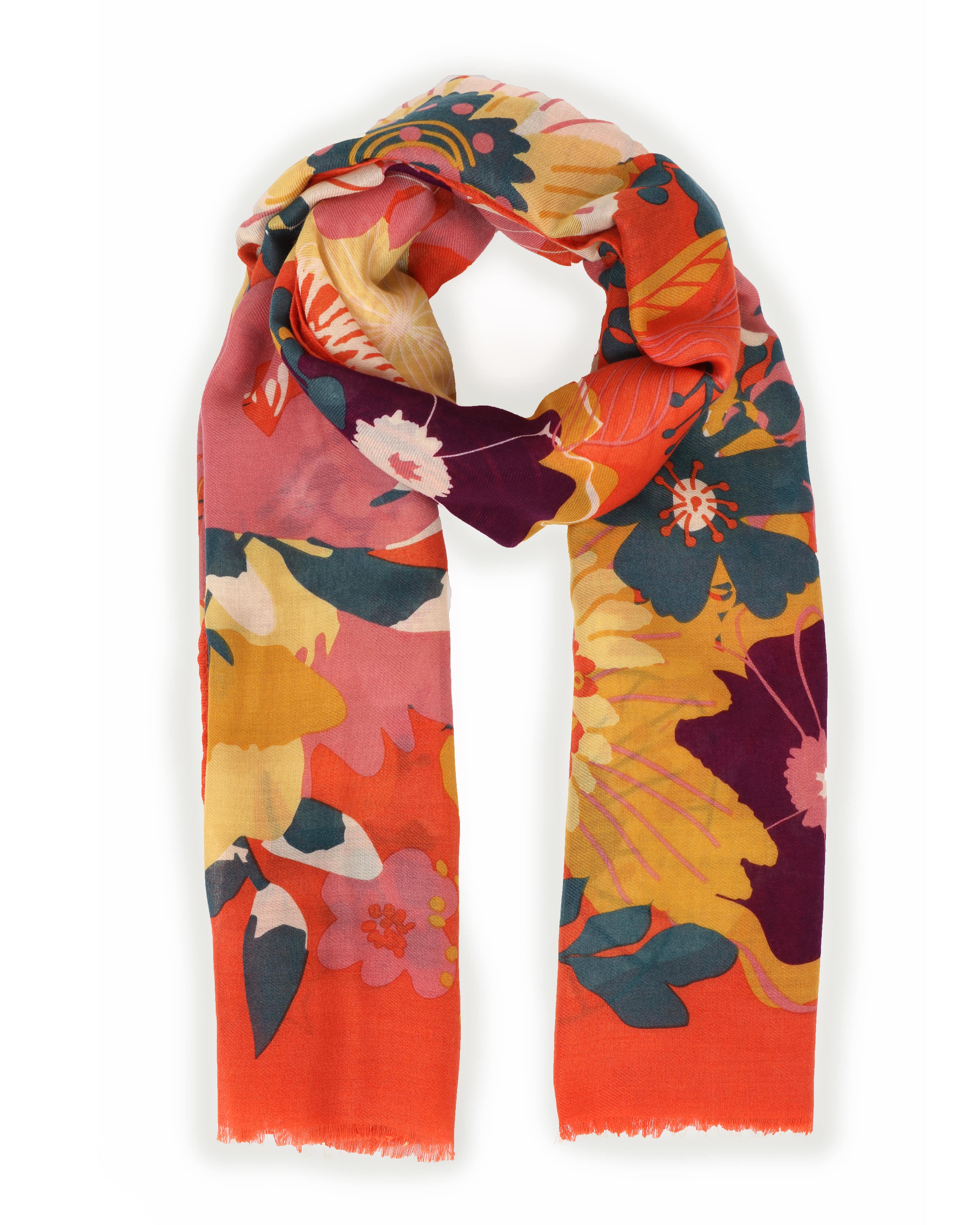 Print Scarf - Modern Floral - Tangerine