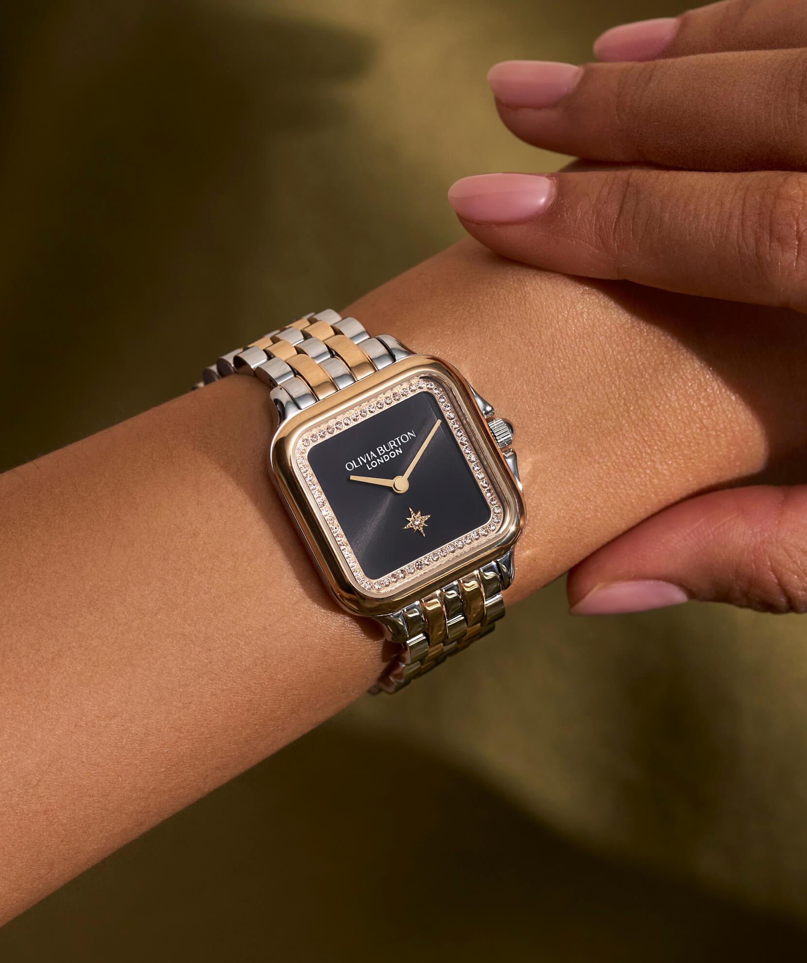 Grosvenor Black Square Dial With Two Tone Bracelet
