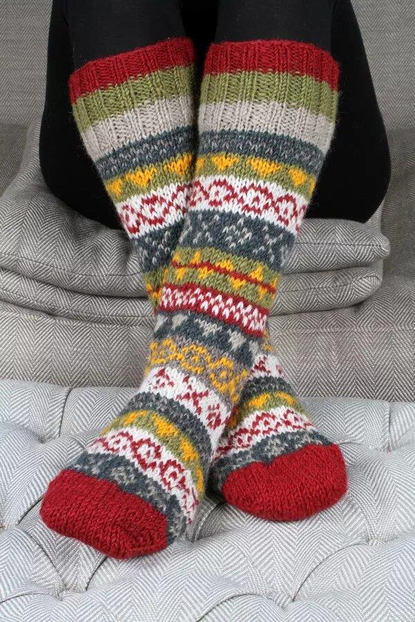 Classic Fairisle Long Socks In Rust