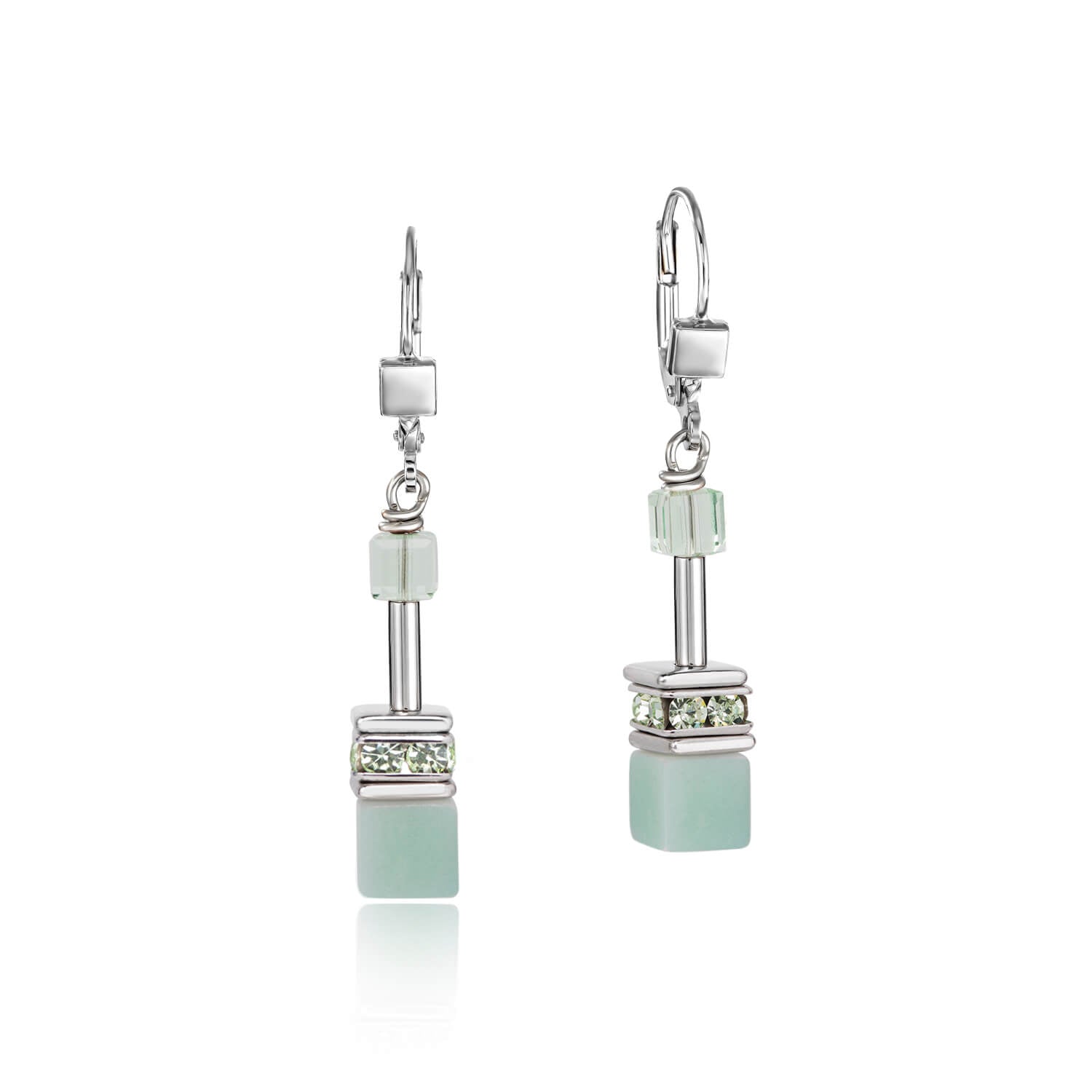 Amazonite & Haematite Light Green Geo Cube Pierced Earrings