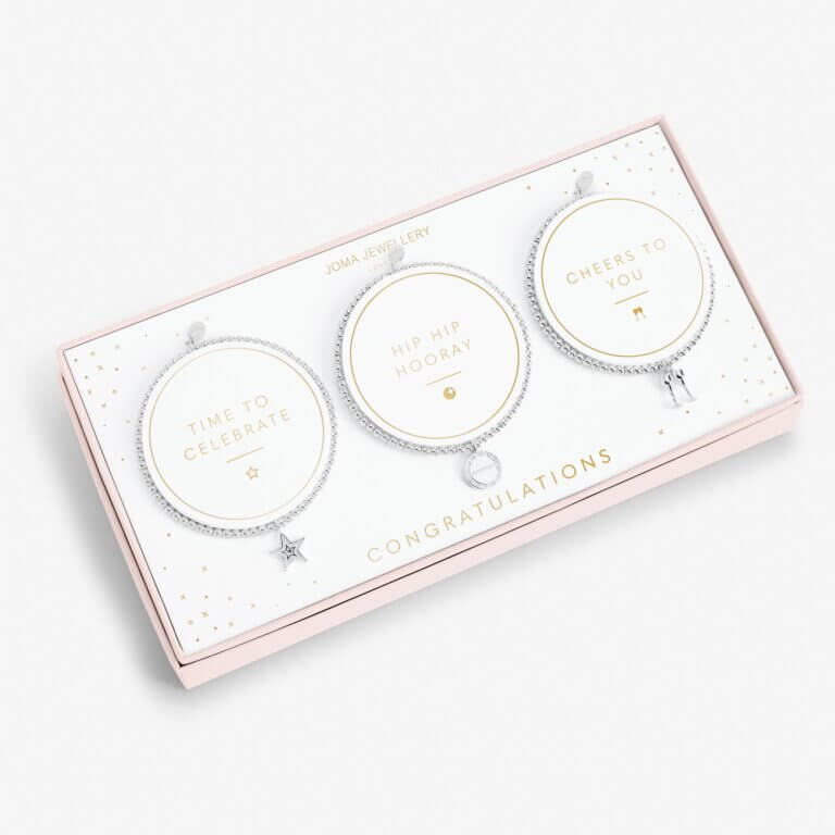 Celebration Set | Congratulations | Silver | Set Of 3 Bracelets | 17.5cm Stretch