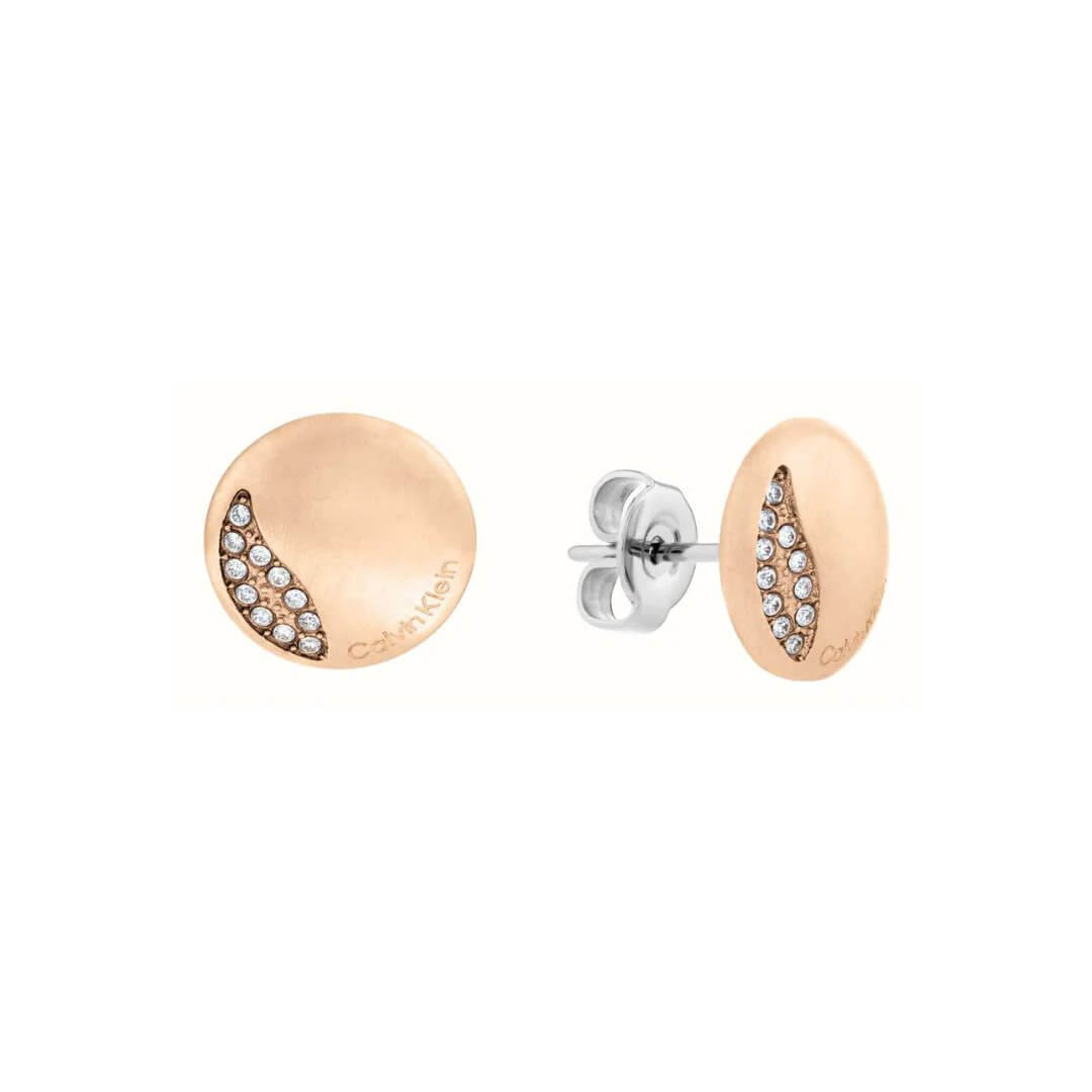 Rose Gold Tone Crystal Set Round Stud Earrings
