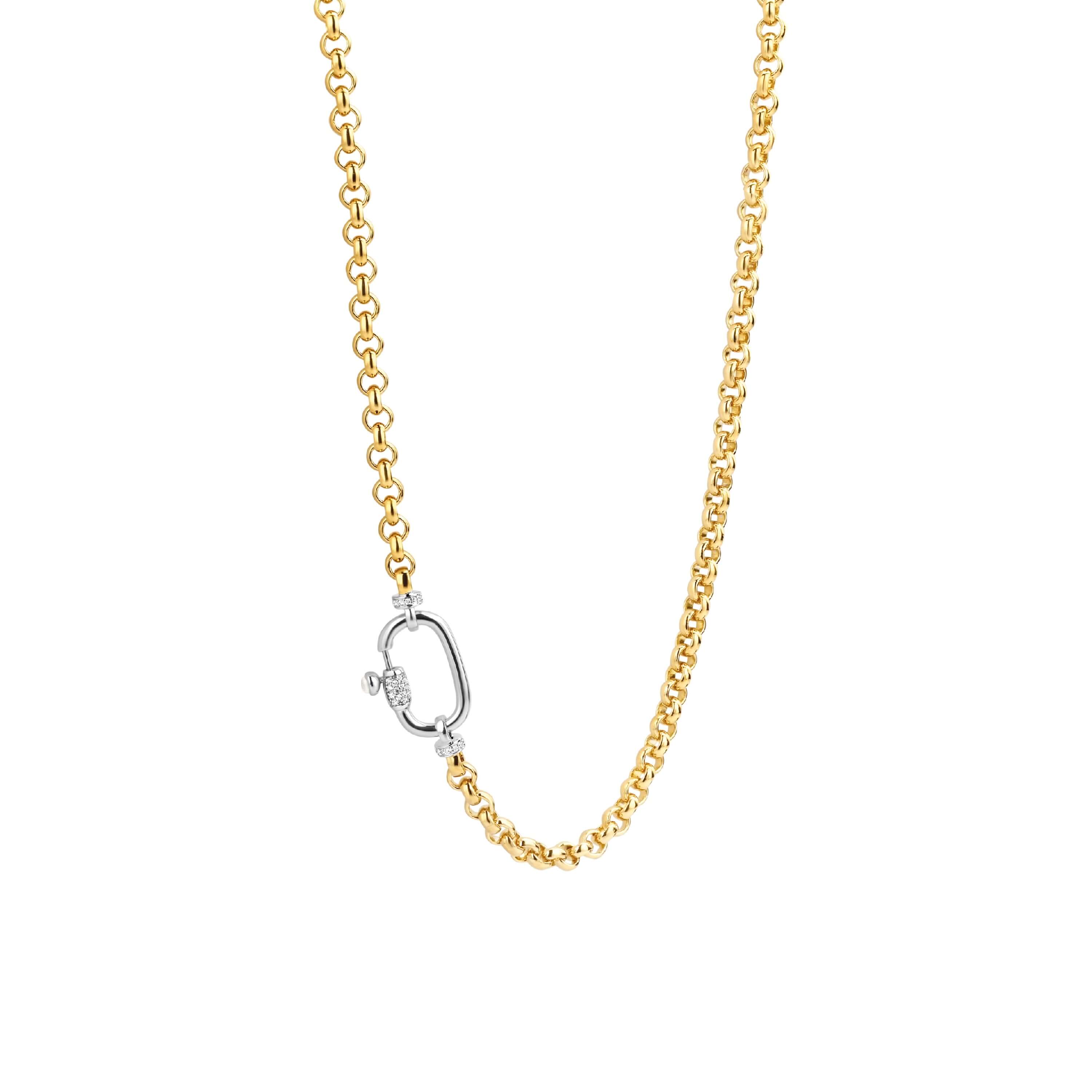 CZ & MOP Stones With Gold Plated Links Chain Necklace