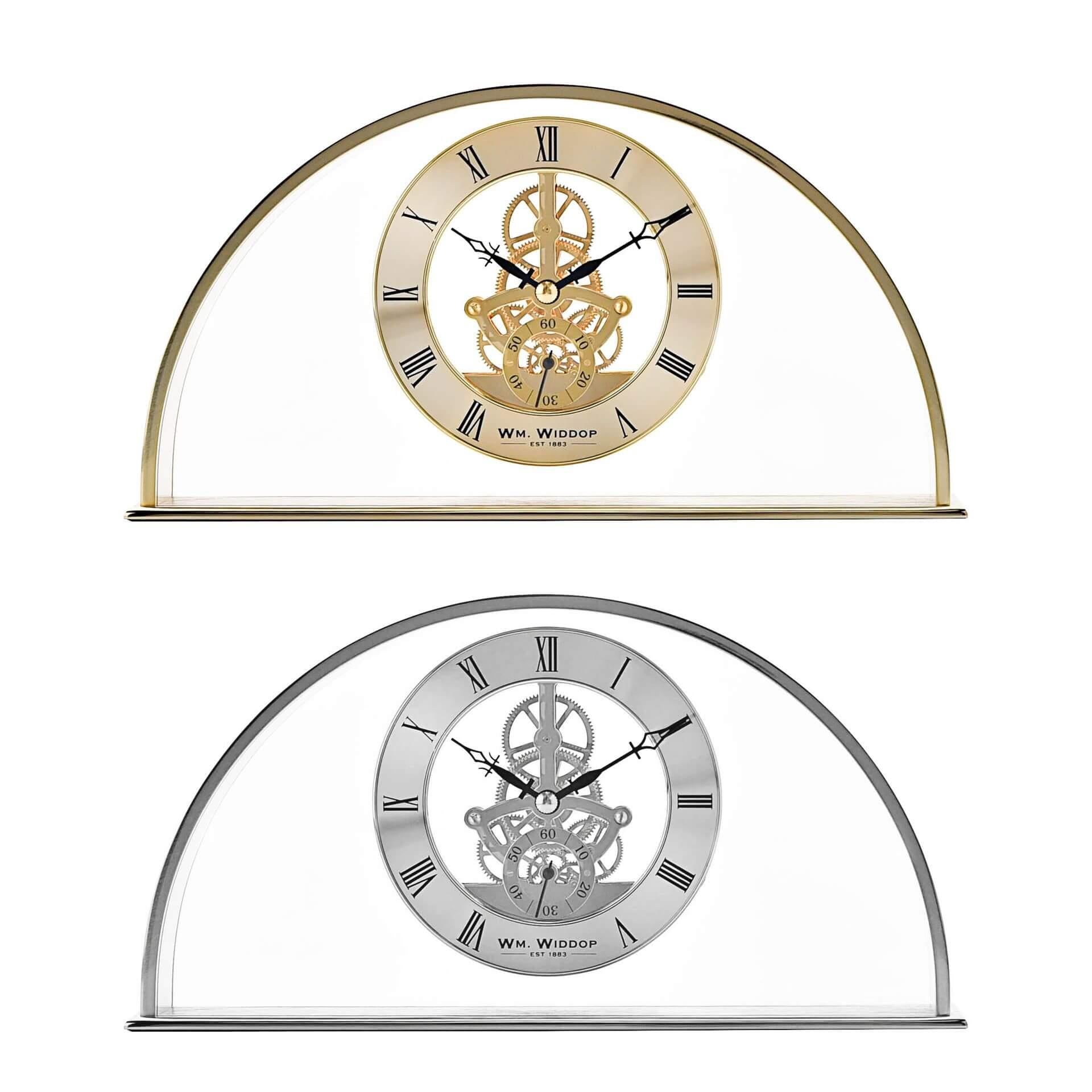 Silver Arch Mantel Clock Skeleton Dial Roman