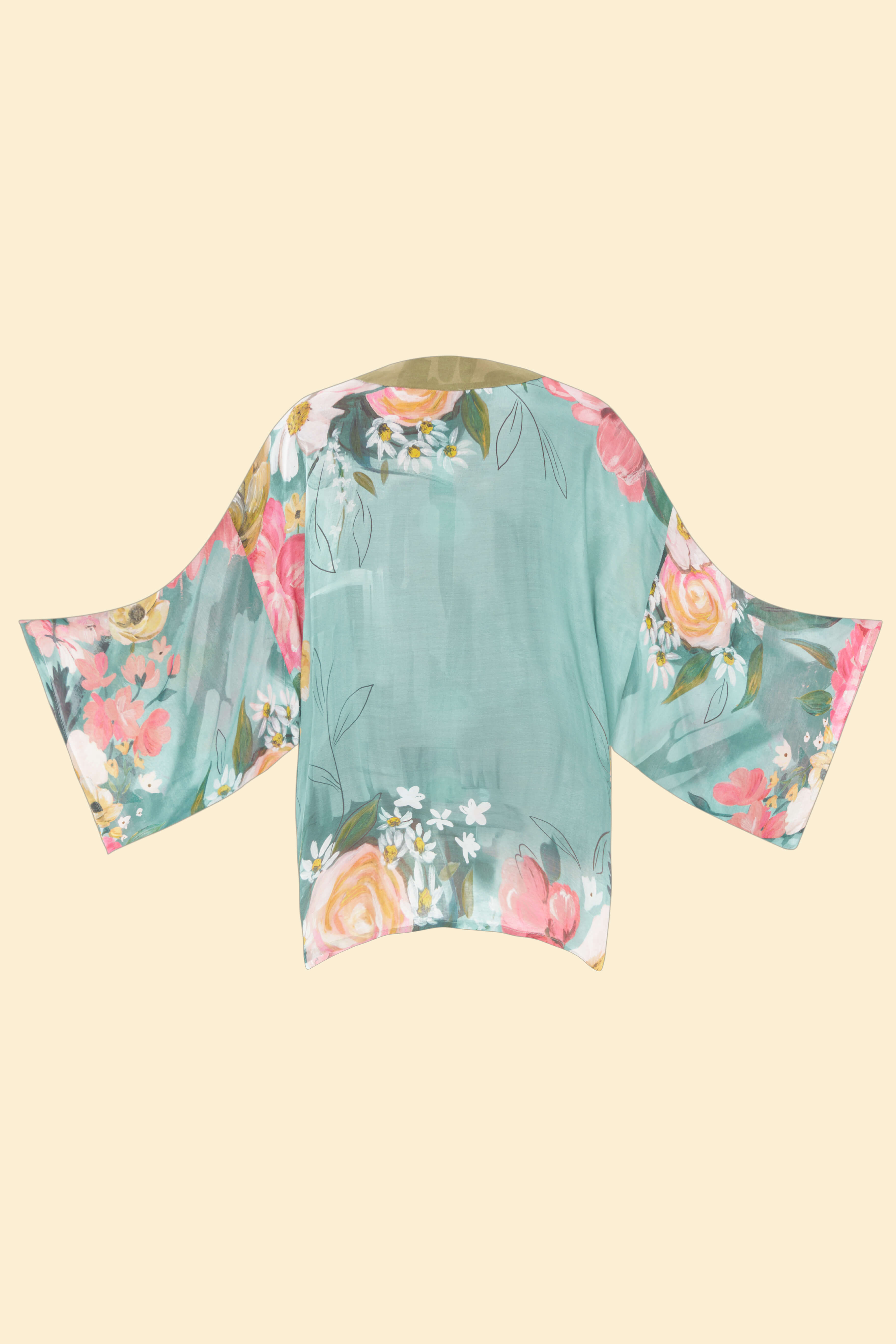 Impressionist Floral Kimono Jacket - Teal