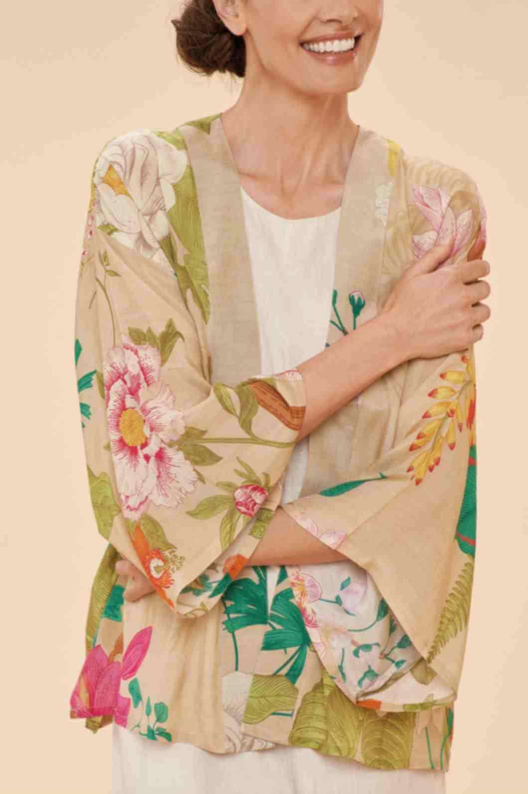 Tropical Flora & Fauna Kimono Jacket - Coconut