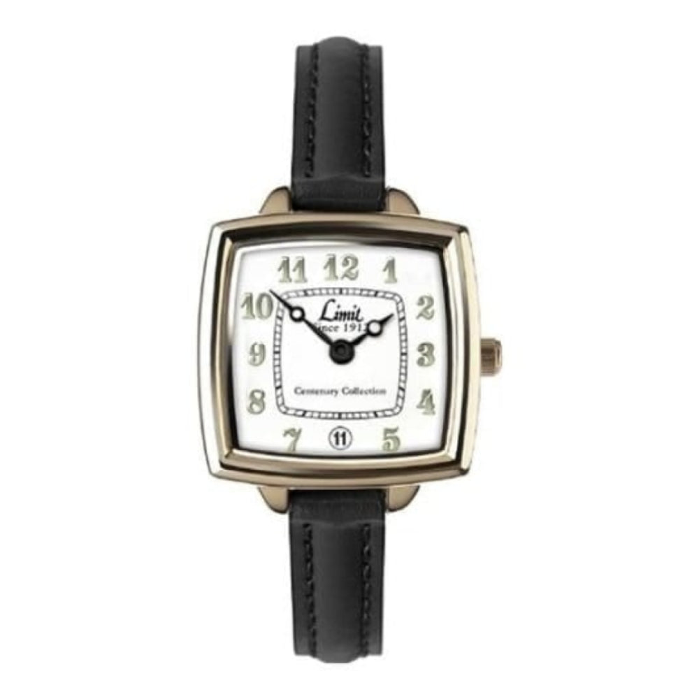Petite Black Leather Watch & Gold Steel Case