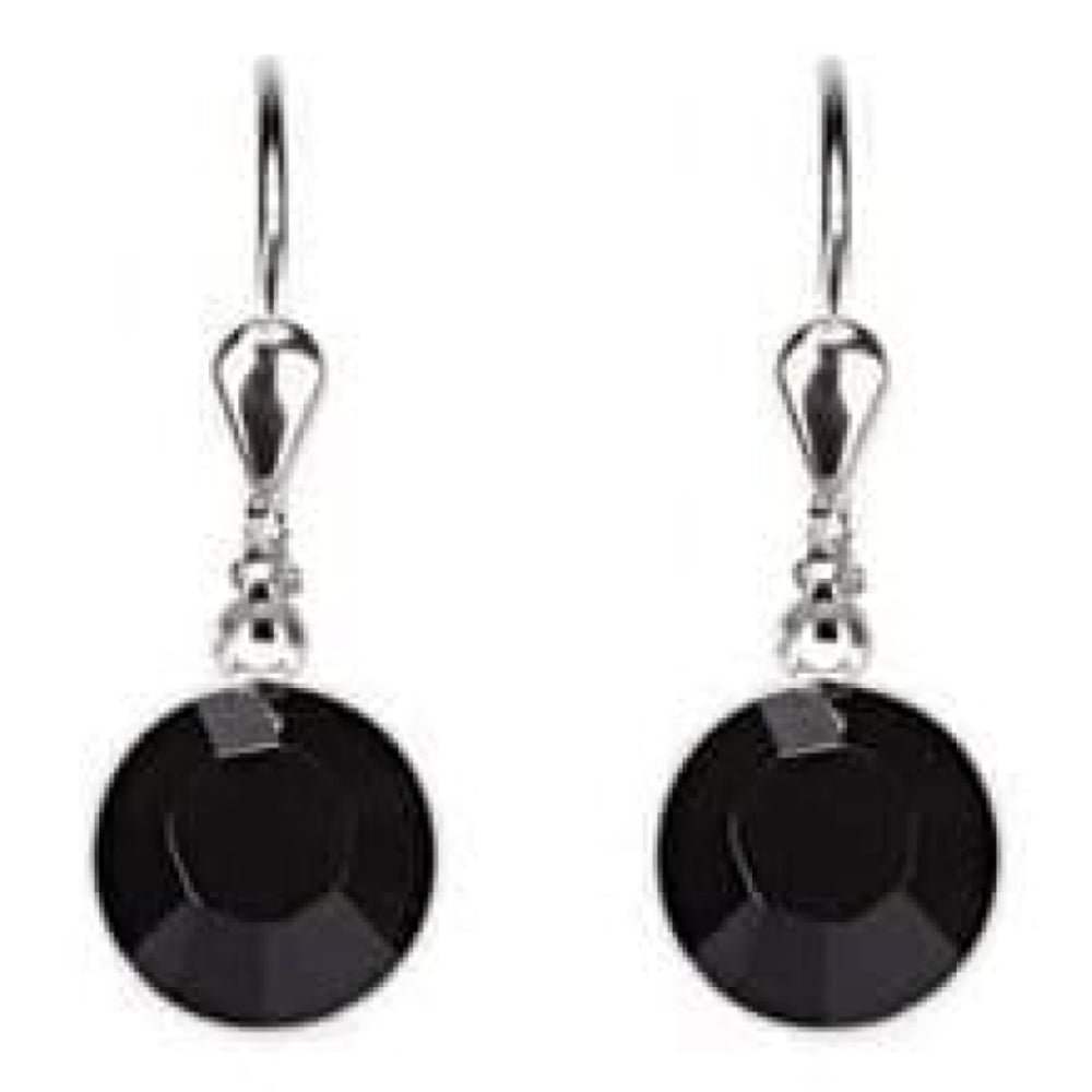 Ladies Dark Grey Swarovski Elements Rhodium Plated Metal Earrings