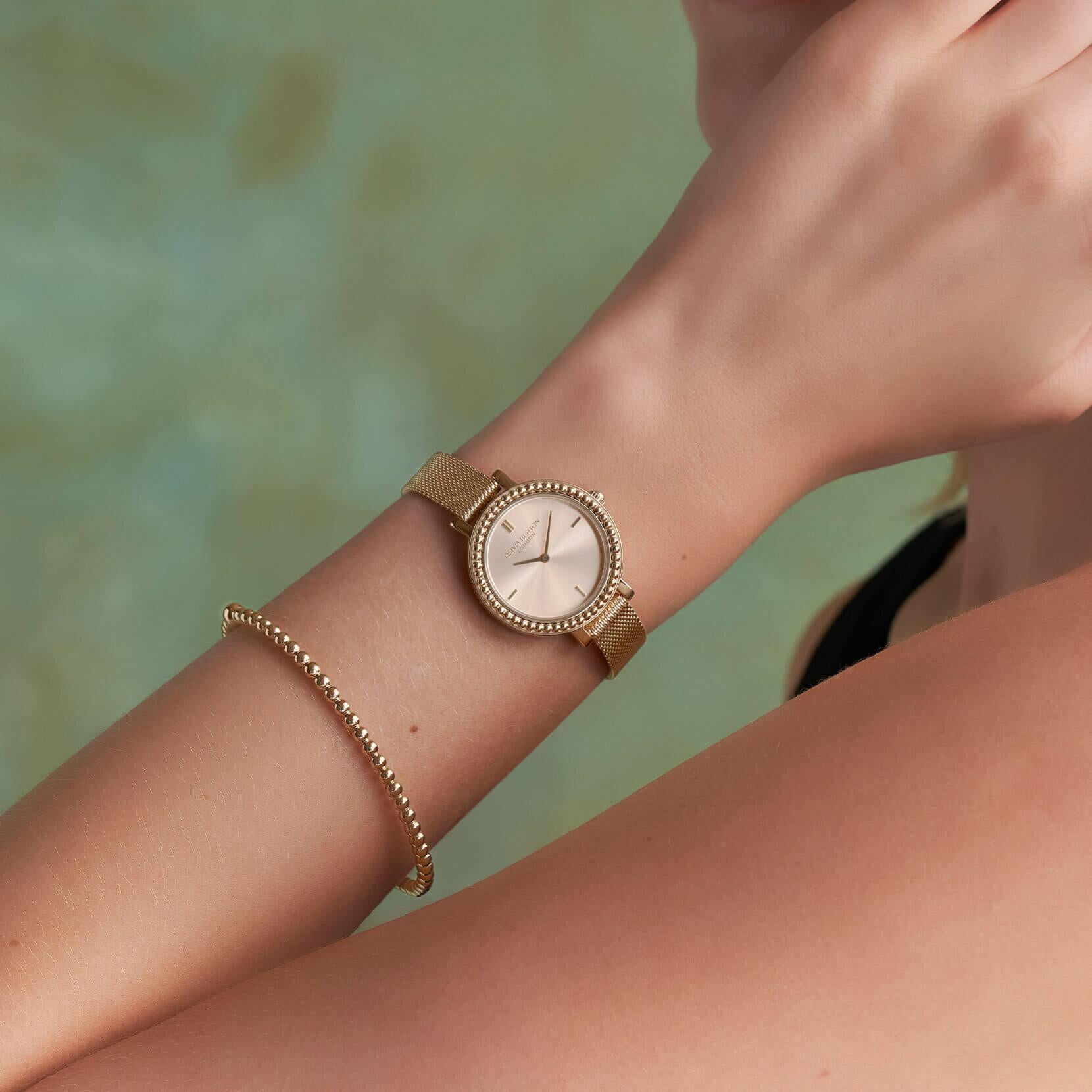 Vintage Bead Light Gold Dial & Mesh Watch