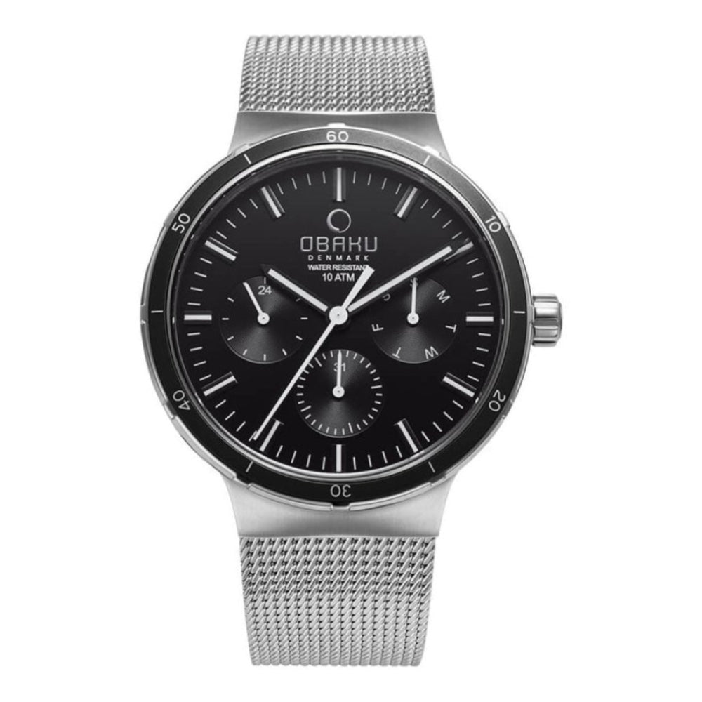 DYB - ONYX Stainless Steel Mesh Strap & Case With Black Multifunctional Dial Gents Watch