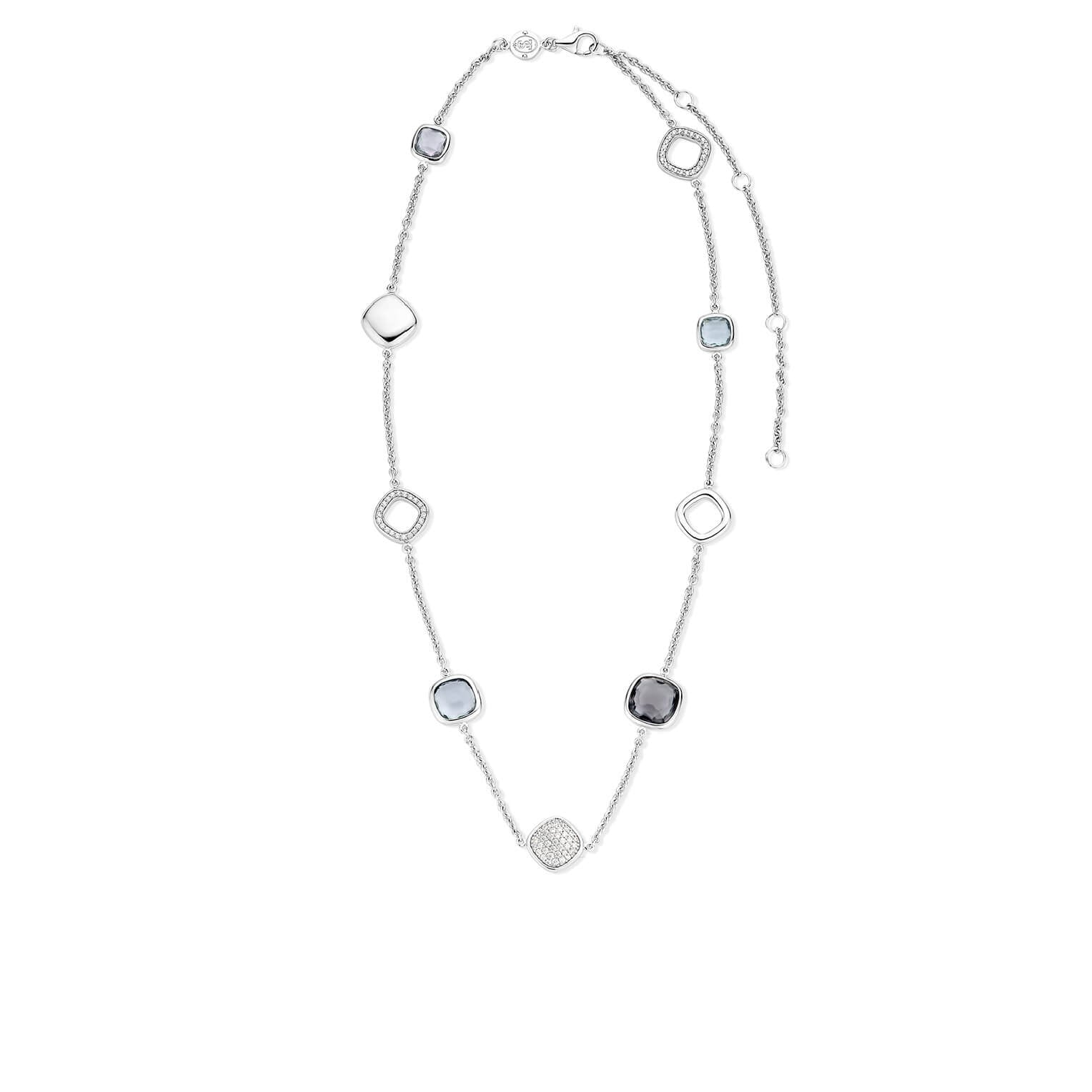 Blue, Grey, White CZ Stones With Silver Chain Necklace