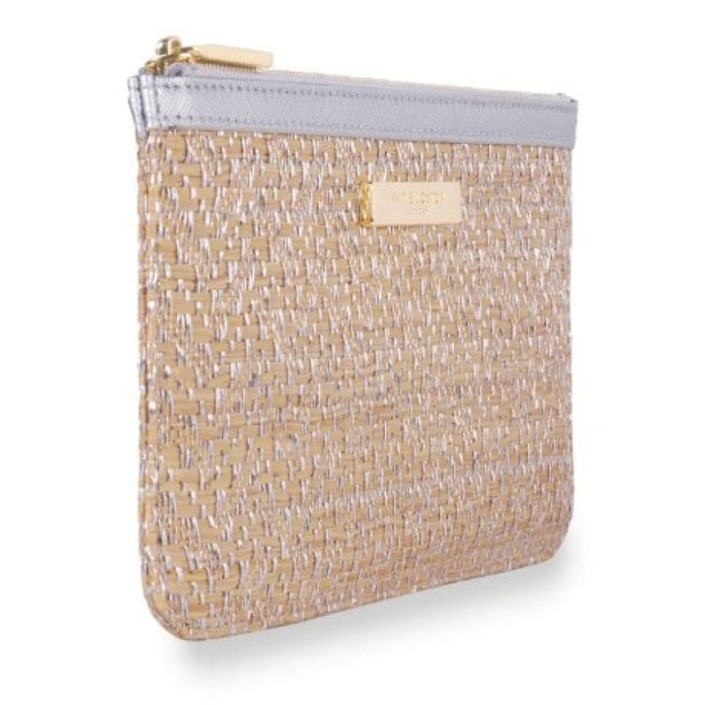 Callie Metallic Slim Pouch - Silver Metallic Weave Straw - 11x22cm