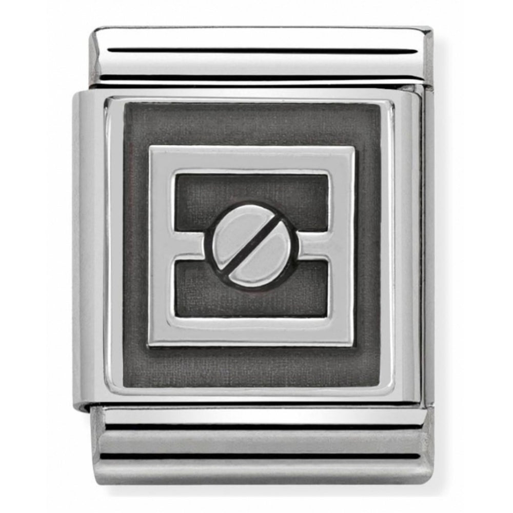Composable Oxidized 1 Screw Symbol Stainless Steel And Sterling Silver Big Charm