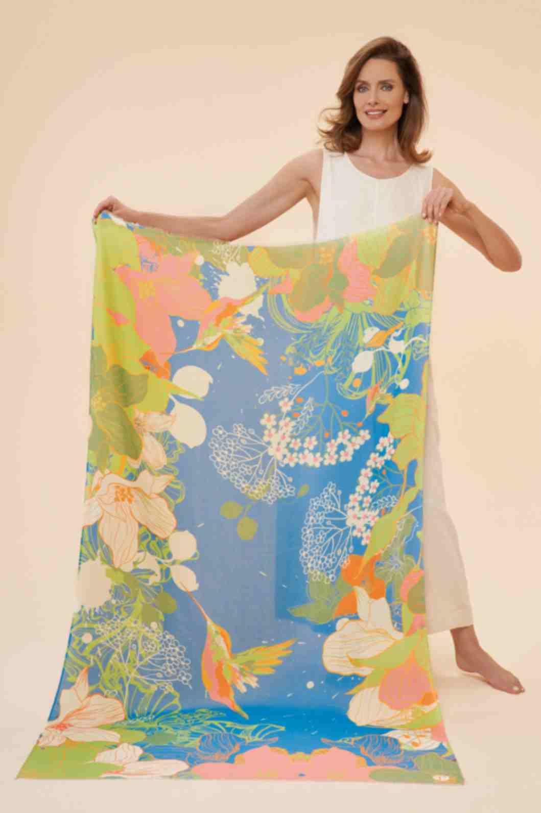 Hummingbird Print Scarf - Denim