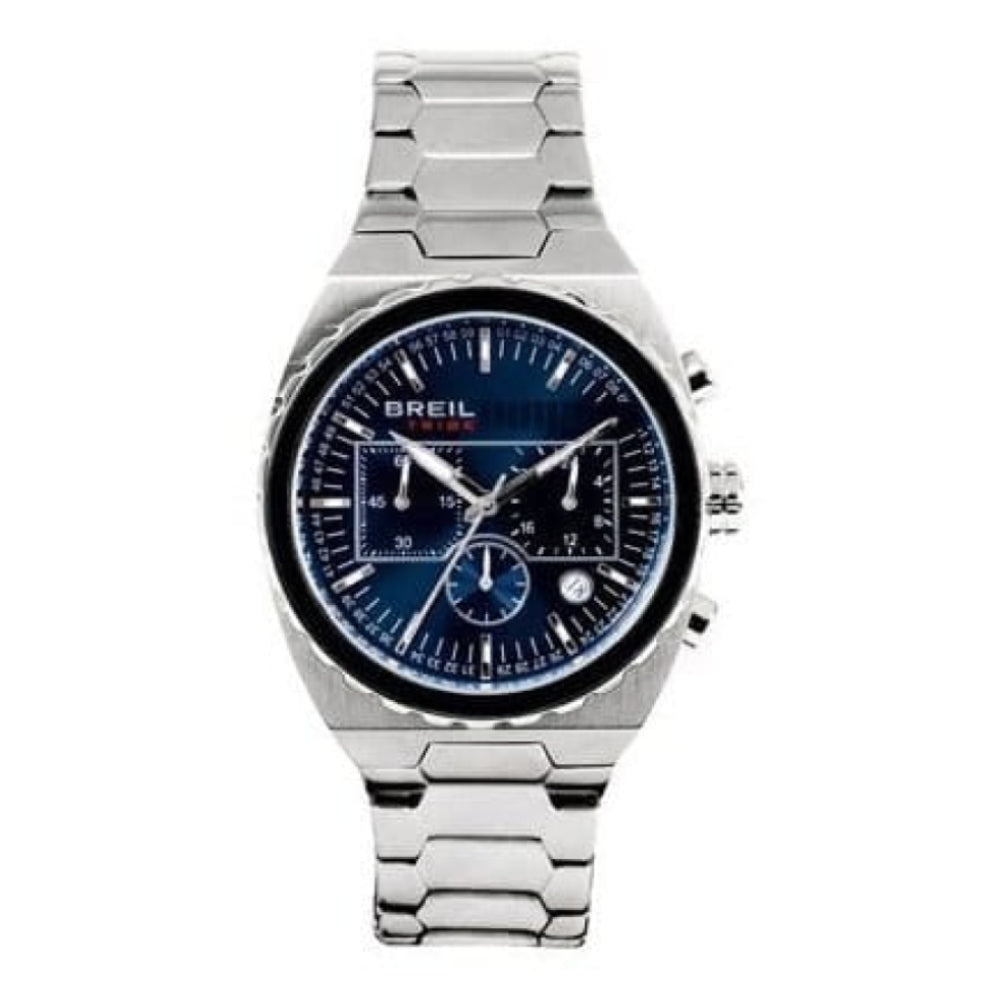 Tribe Gents Brushed And Polished Stainless Steel Wristwatch Blue Dial