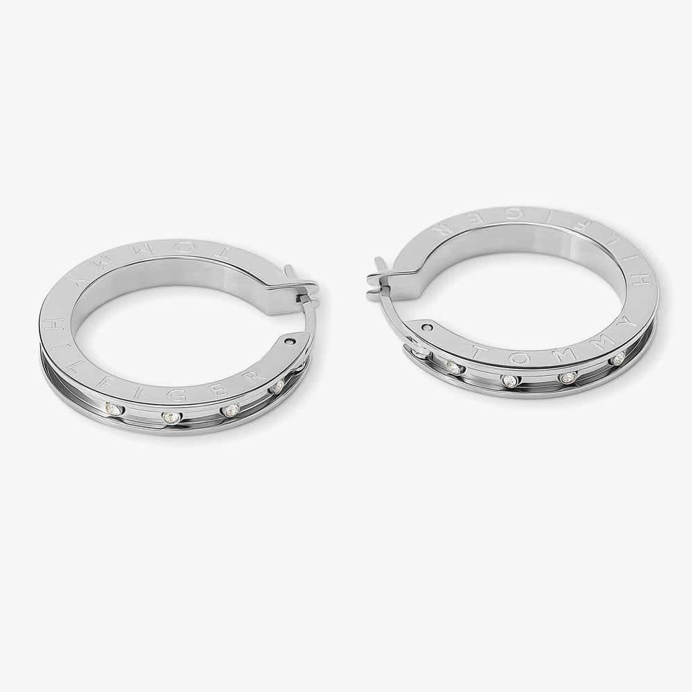 Steel Thin With Stones Earrings