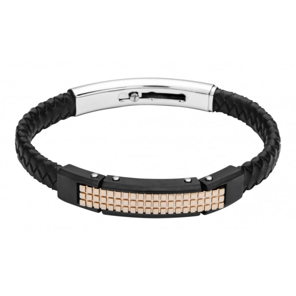 Black Slimline Adjustable Gents Bracelet With Rose Gold & Matt Black Finish