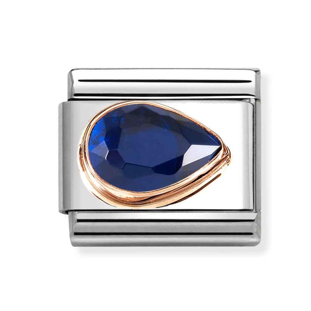 Composable Classic Link With Dark Blue Faceted Right Drop Charm In 9K RG