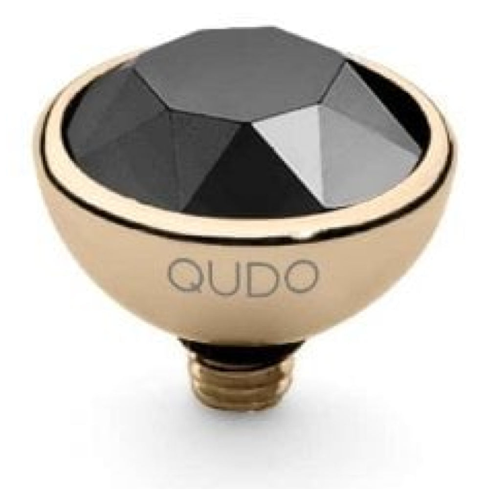 Famosa Gold 10mm Bottone Ring Top Jet Hematite