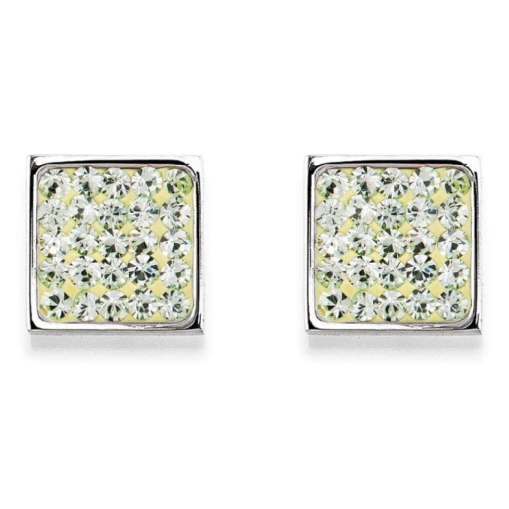 Square Earrings with Stickpin & Light Green Swarovski Crystals