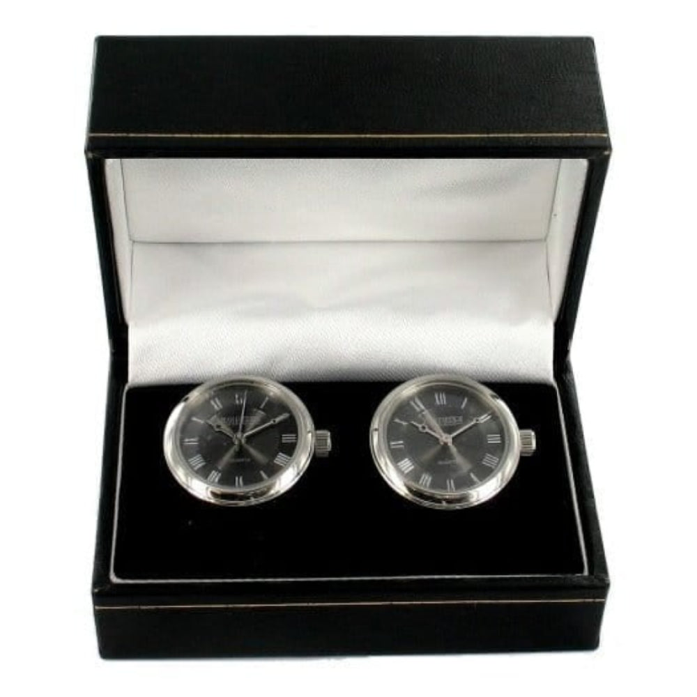 Silver Plated Black Dial Cuff Links