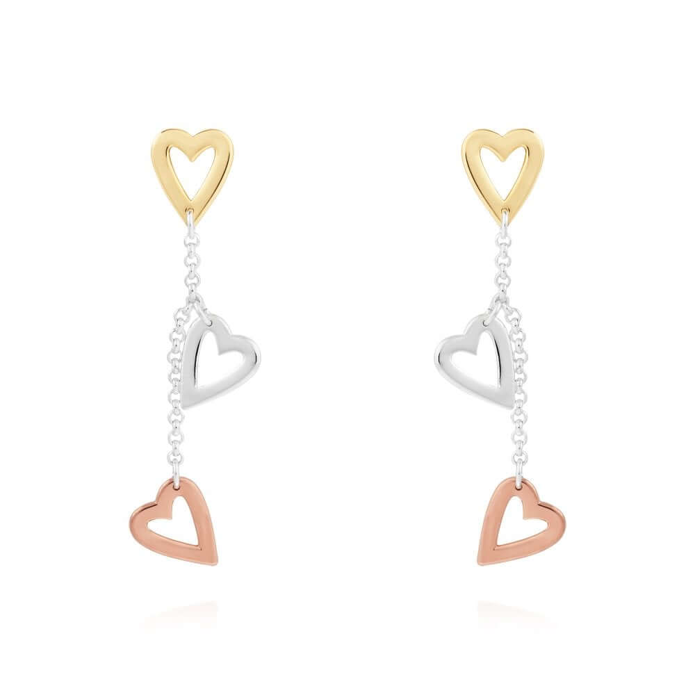 Florence | Heart Earrings | Silver Rose Gold And Gold | Earrings